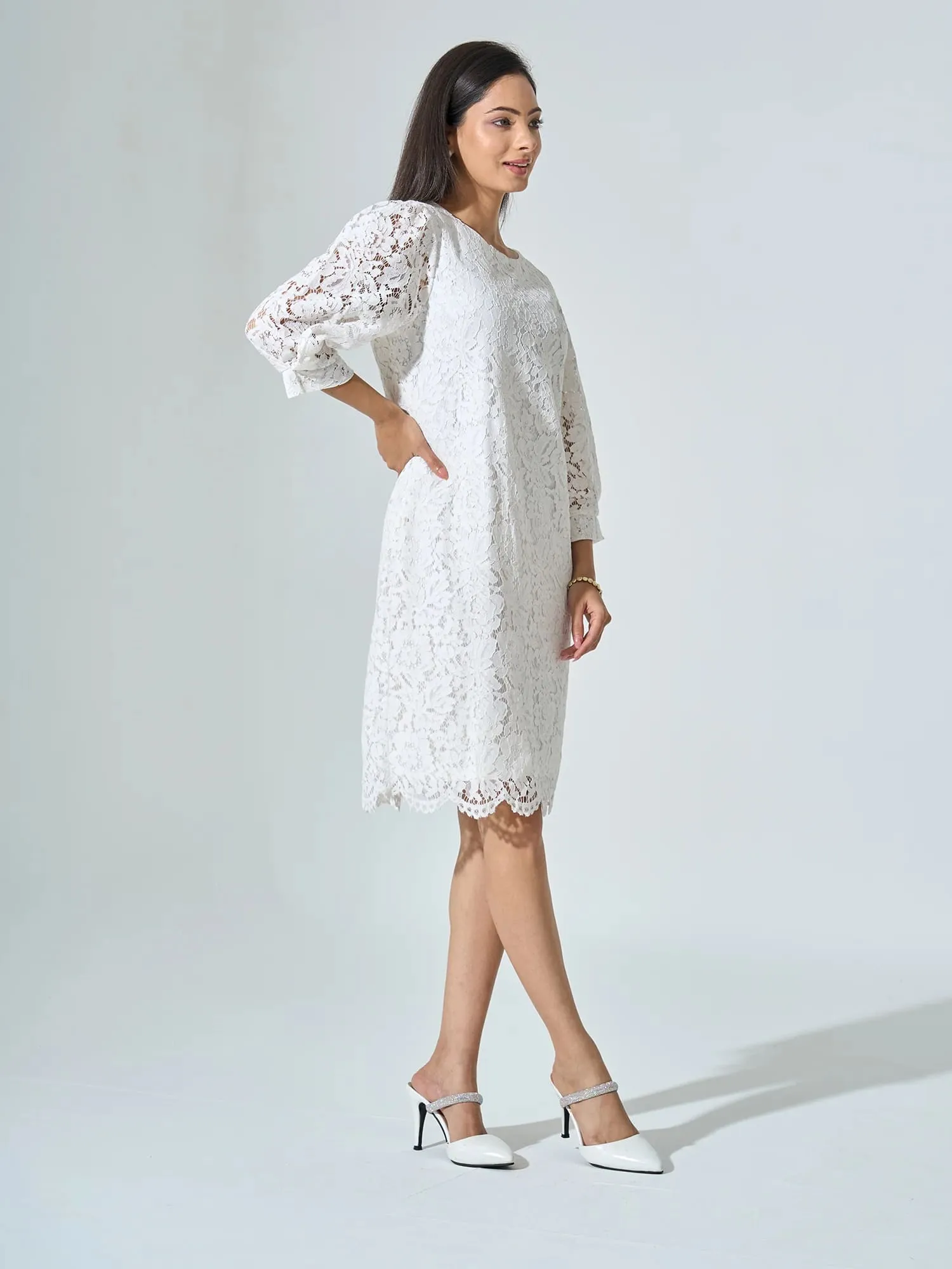 Valentina Lace Shift Dress - Snow White sold by Salt Attire product image thumbnail 4