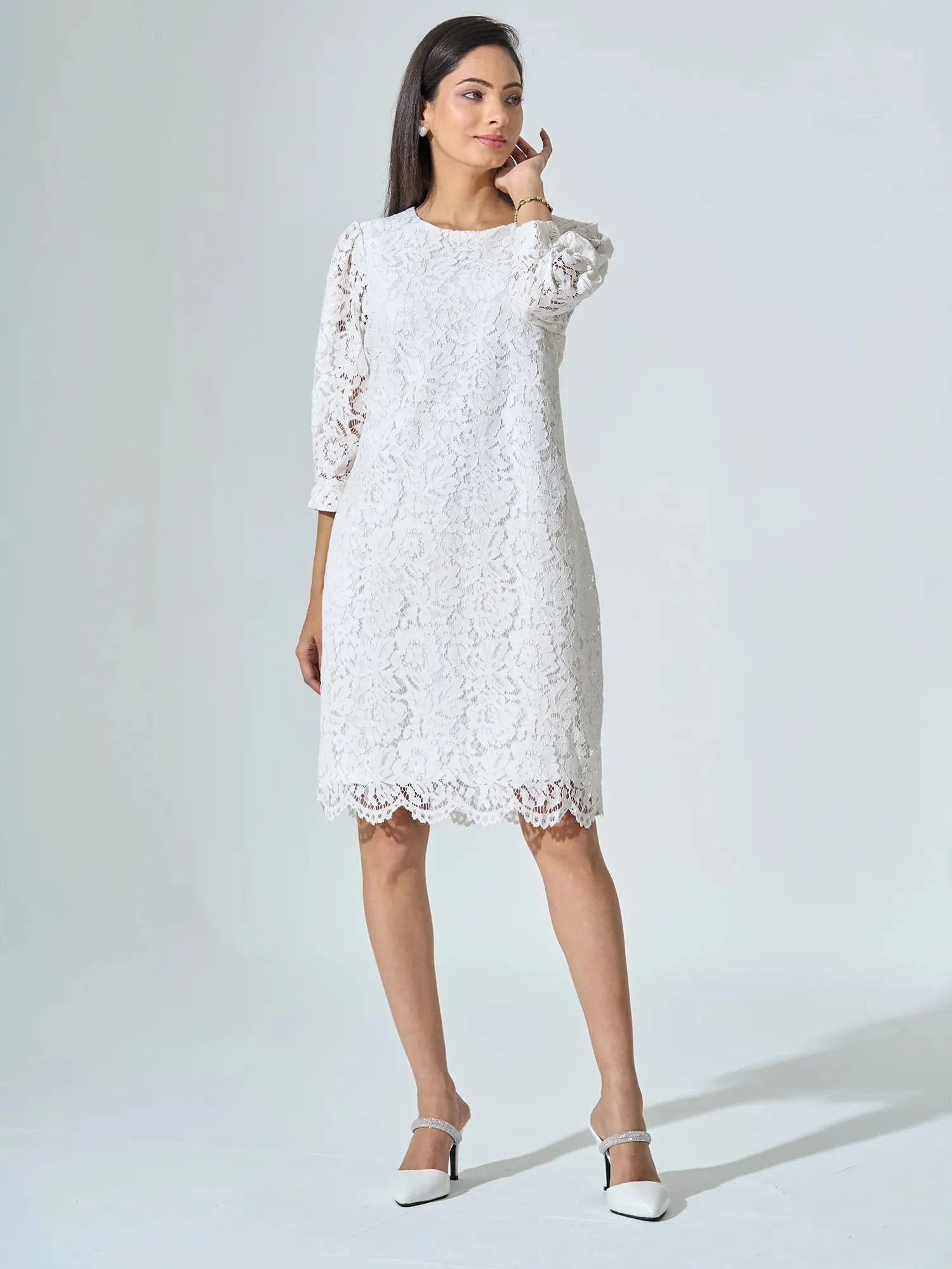 Valentina Lace Shift Dress - Snow White sold by Salt Attire