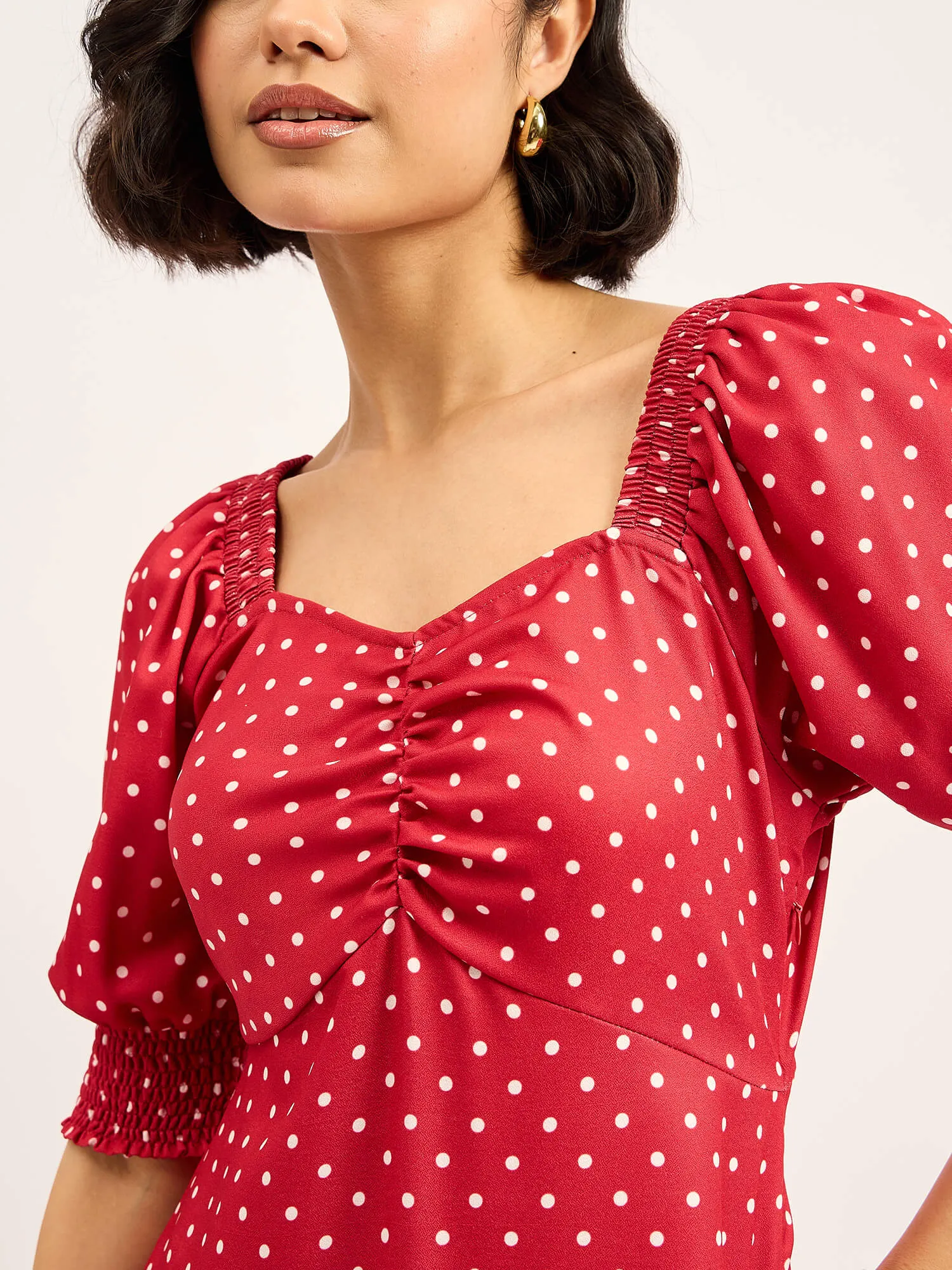 Rosso Polka Ruched Dress - Red sold by Salt Attire product image thumbnail 3