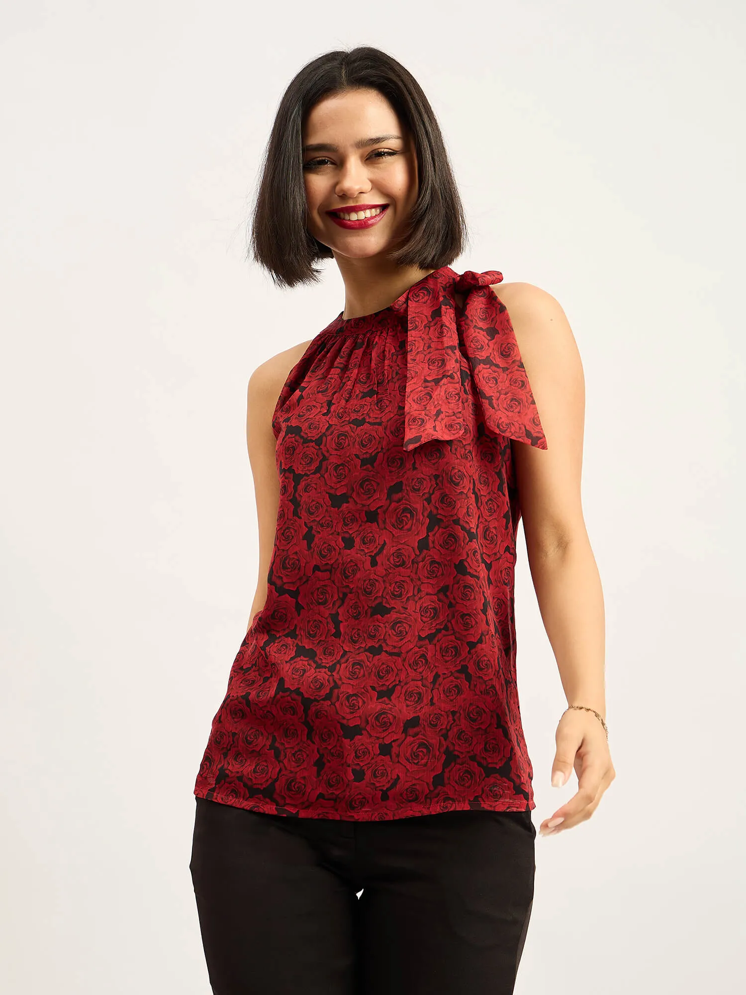 Glimmer Halter Neck Tie up Top - Red & Black sold by Salt Attire product image thumbnail 2