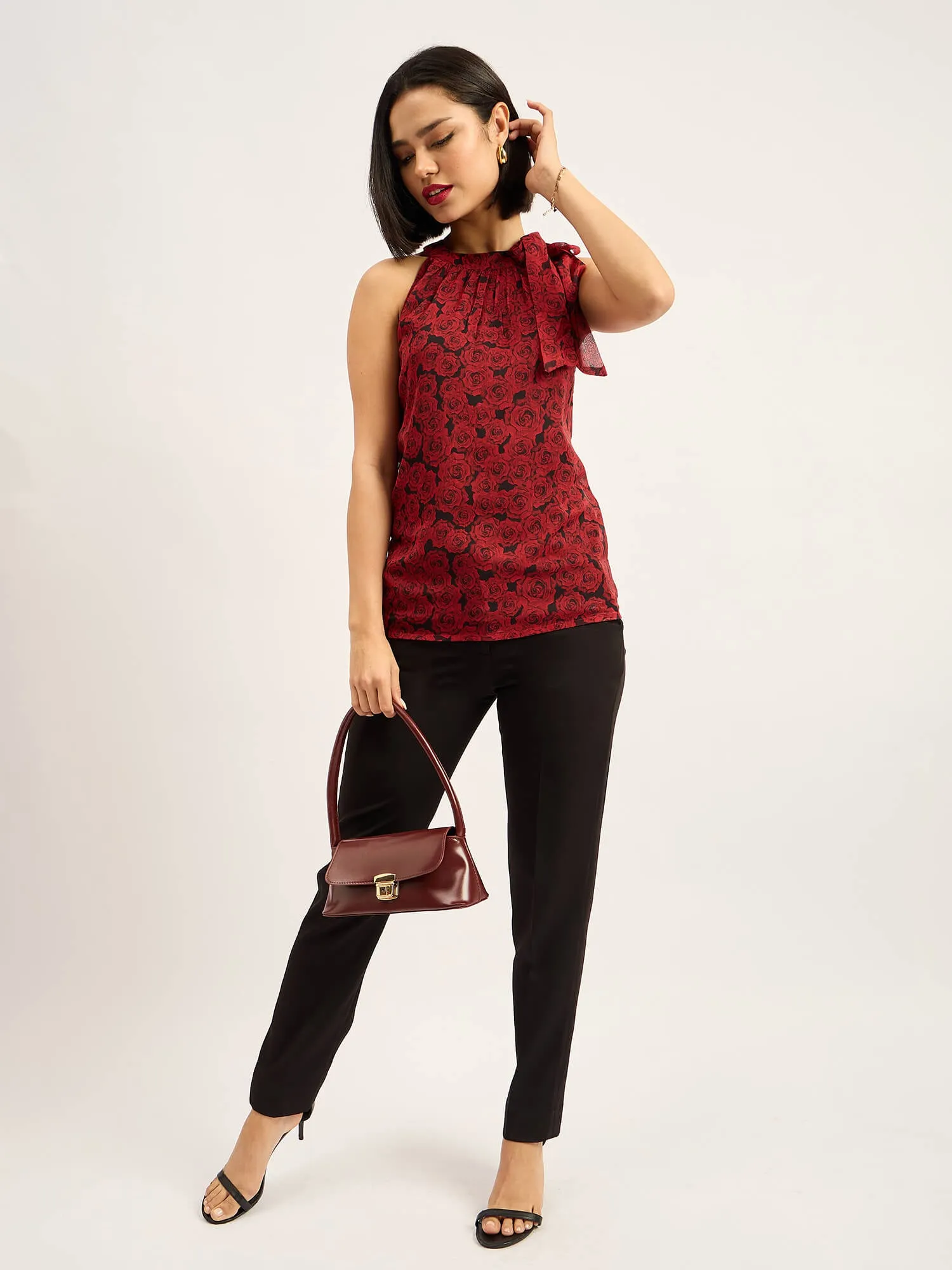 Glimmer Halter Neck Tie up Top - Red & Black sold by Salt Attire product image thumbnail 5