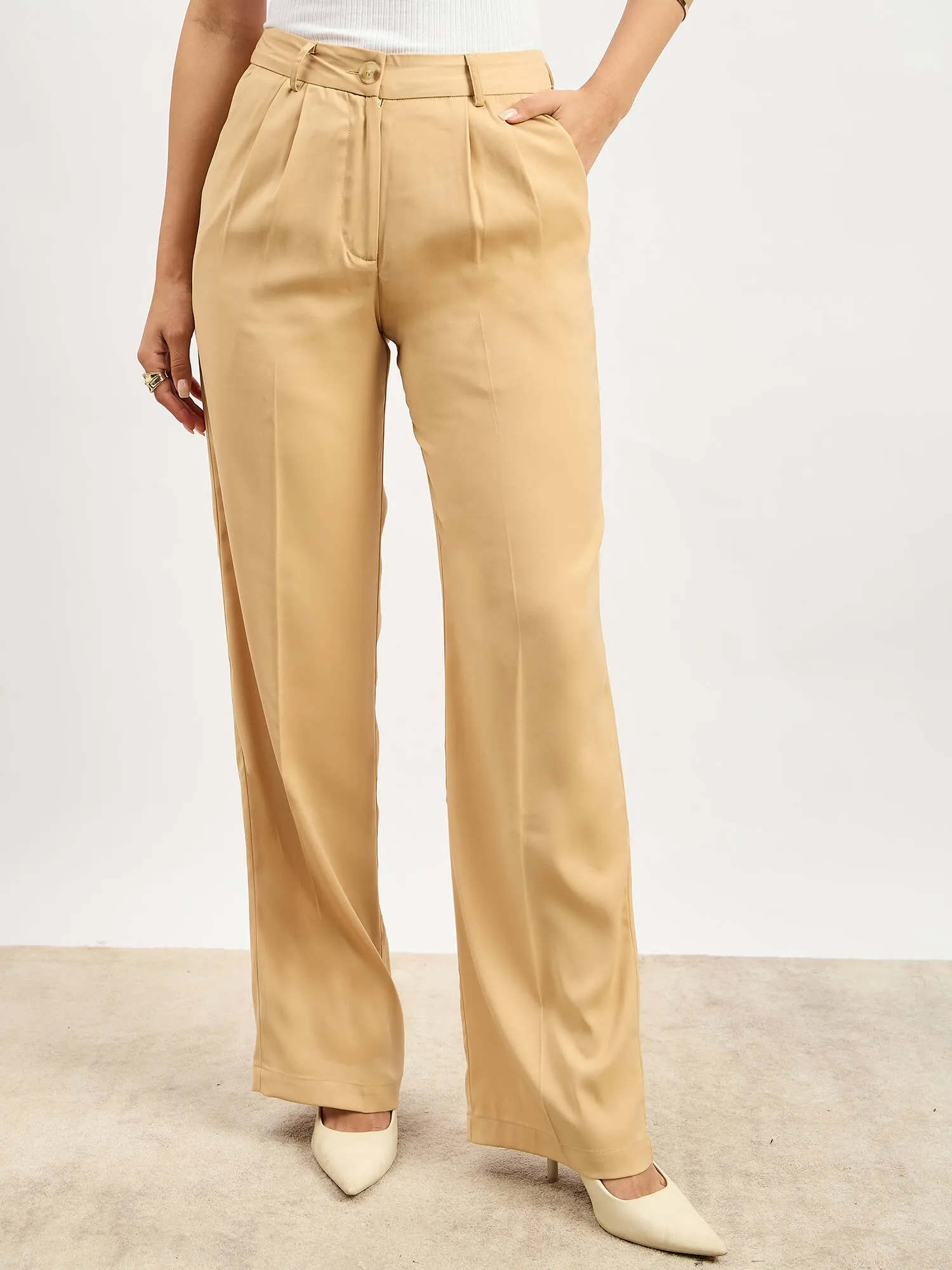 Sway Mid Rise Pleated Front Pants - Beige sold by Salt Attire product image thumbnail 4