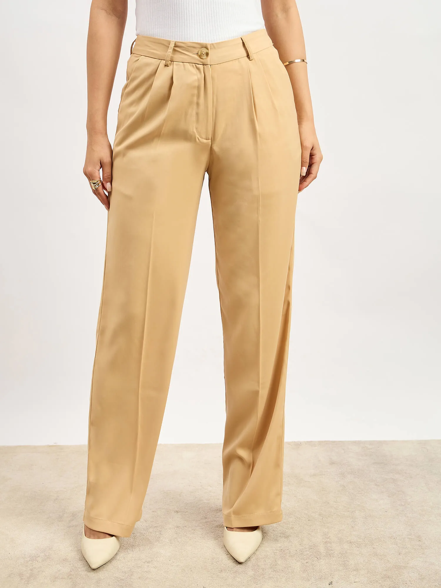 Sway Mid Rise Pleated Front Pants - Beige sold by Salt Attire product image thumbnail 5