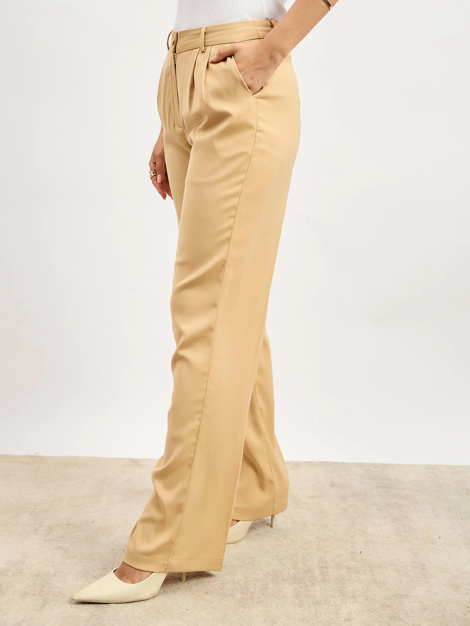 Sway Mid Rise Pleated Front Pants - Beige sold by Salt Attire product image thumbnail 3