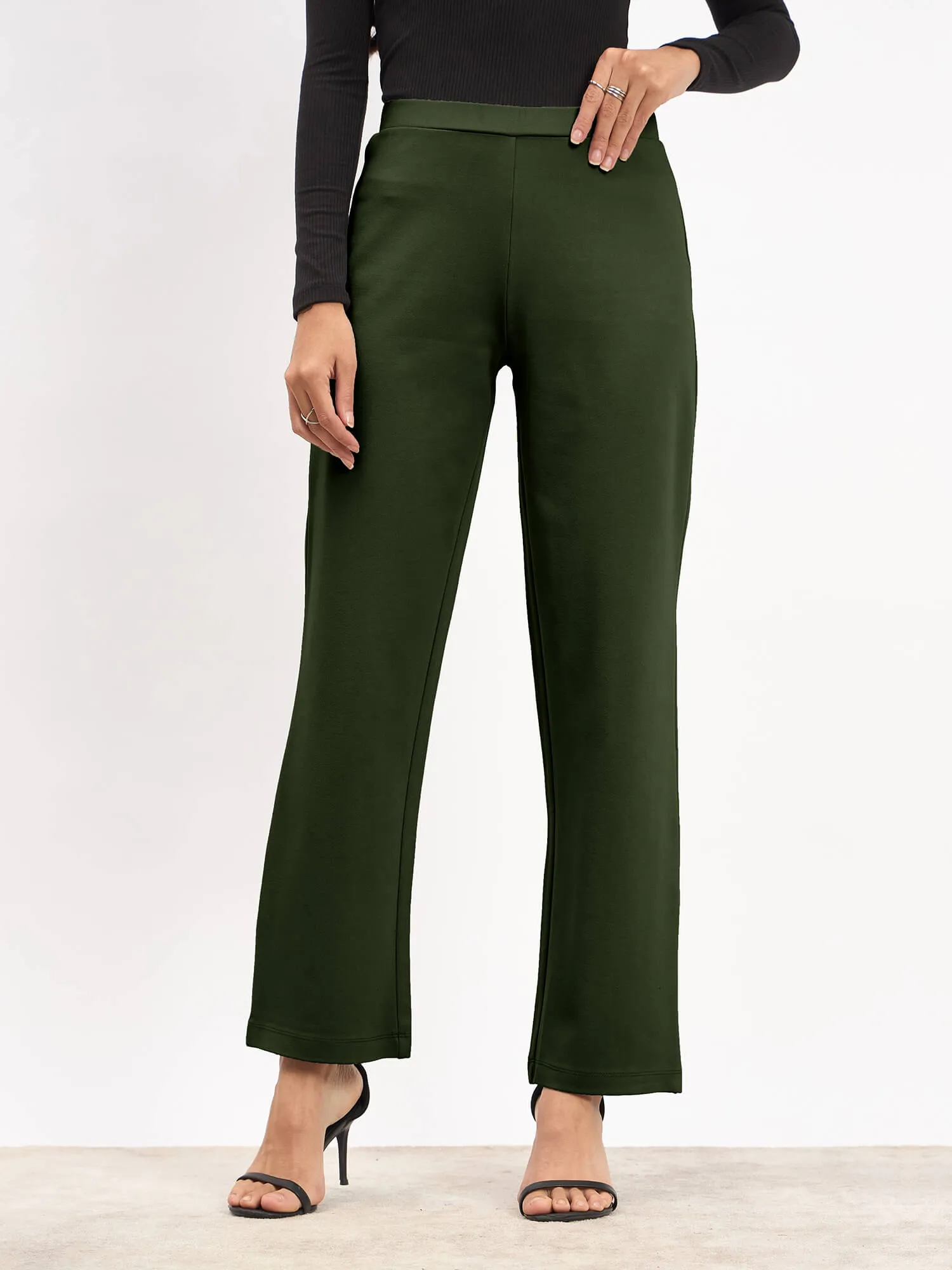 Airy Pull On Straight Jeggings - Olive Green sold by Salt Attire product image thumbnail 2