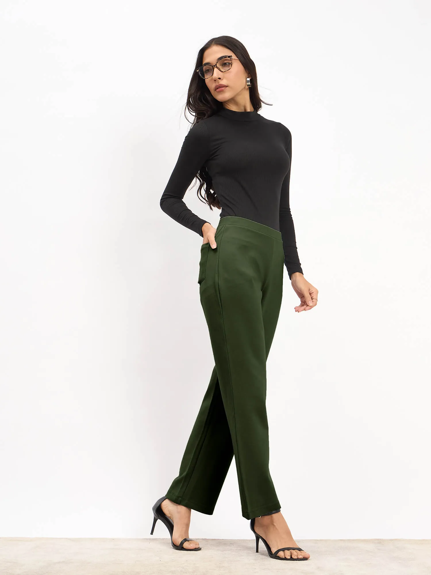 Airy Pull On Straight Jeggings - Olive Green sold by Salt Attire