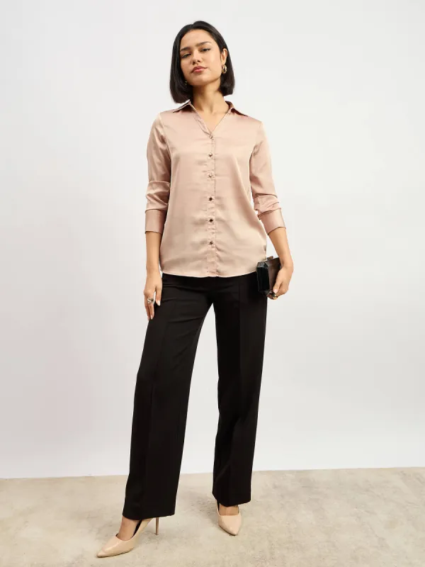 Spectrum Collared V-neck Shirt - Champagne sold by Salt Attire