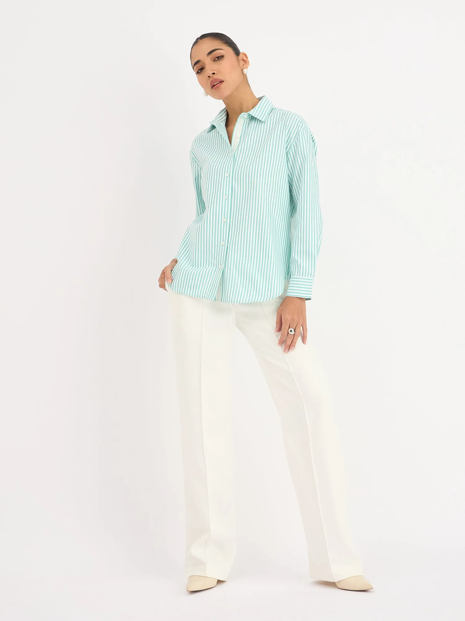 Mariner Striped Shirt With Lace Detail - Mint Green sold by Salt Attire product image thumbnail 4