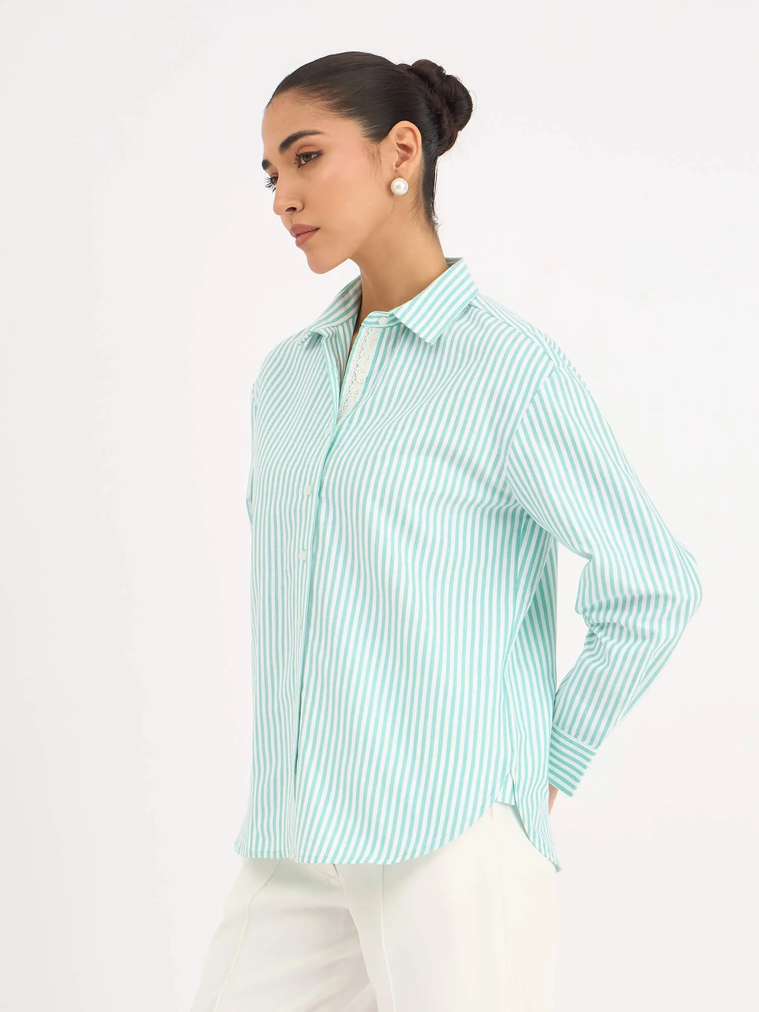 Mariner Striped Shirt With Lace Detail - Mint Green sold by Salt Attire product image thumbnail 5