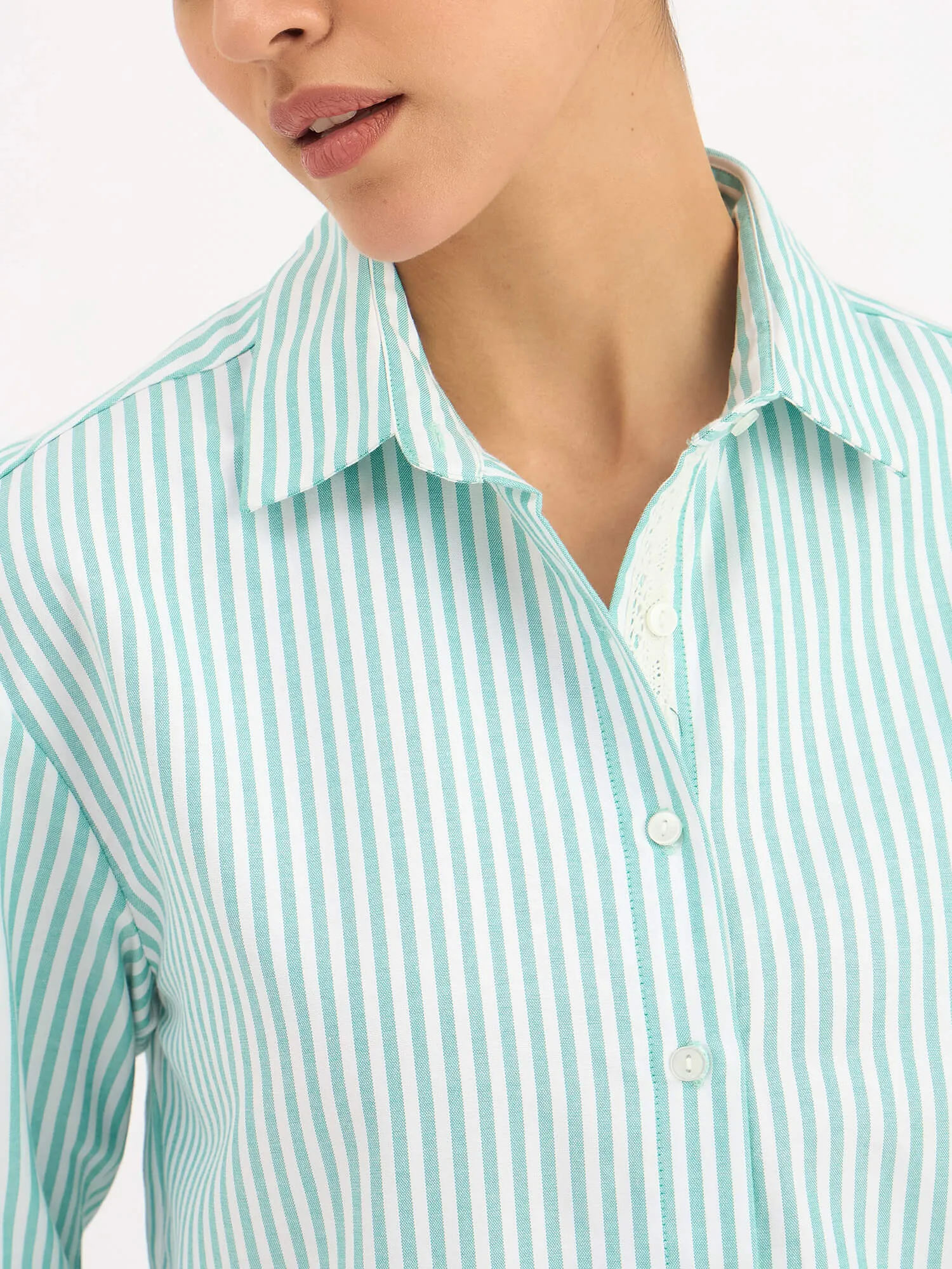 Mariner Striped Shirt With Lace Detail - Mint Green sold by Salt Attire product image thumbnail 3
