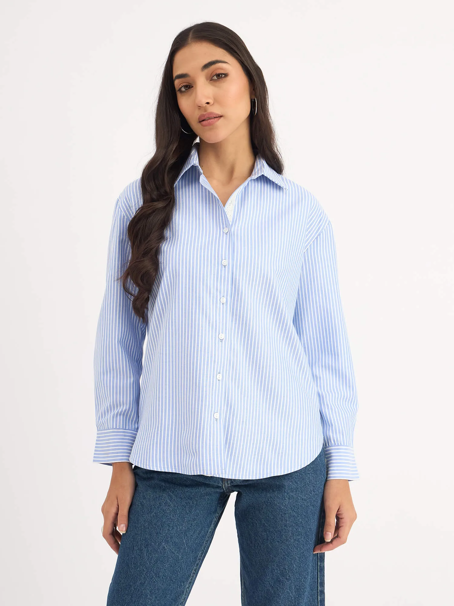 Mariner Striped Shirt With Lace Detail - True Blue sold by Salt Attire