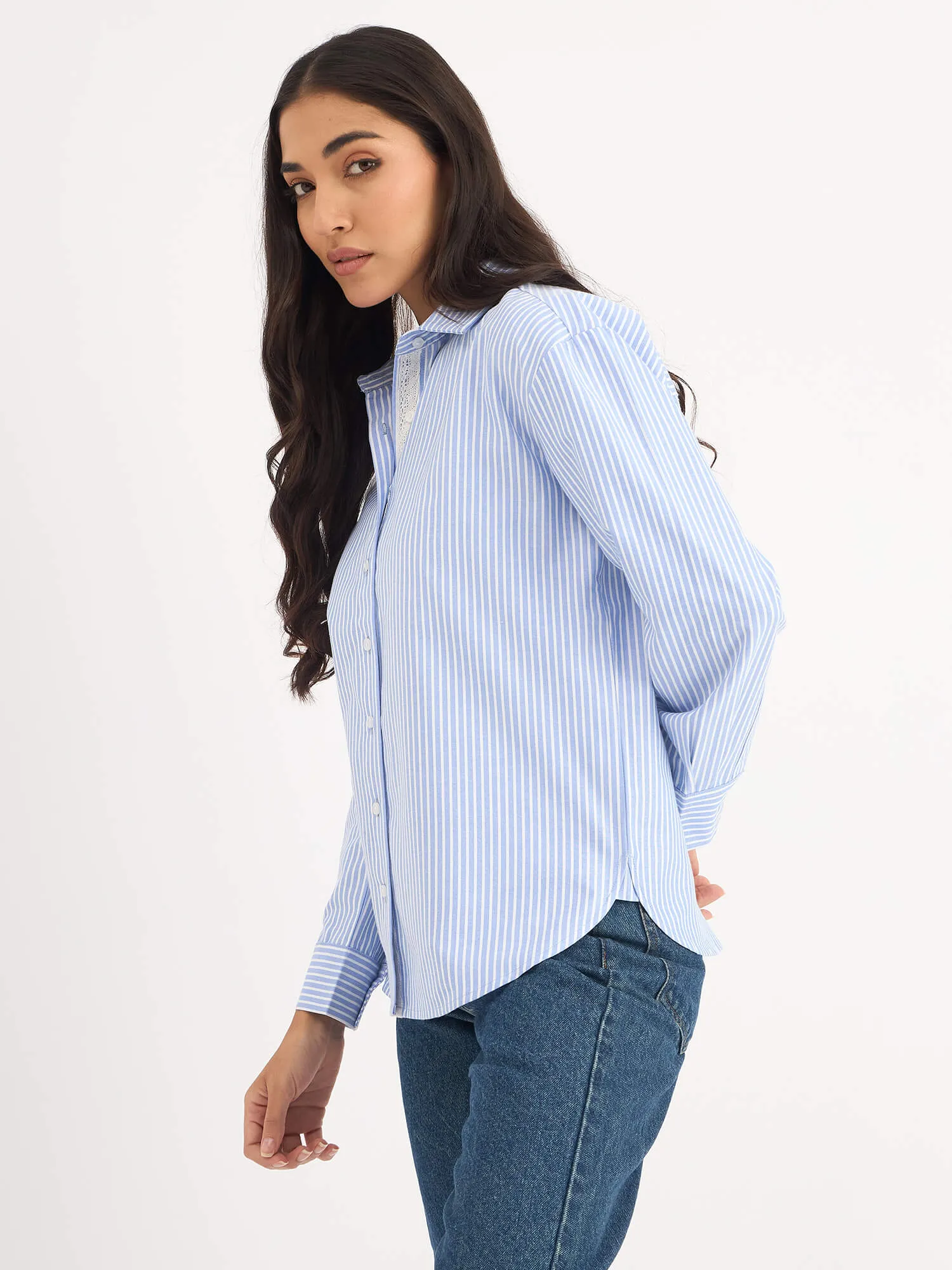 Mariner Striped Shirt With Lace Detail - True Blue sold by Salt Attire product image thumbnail 4