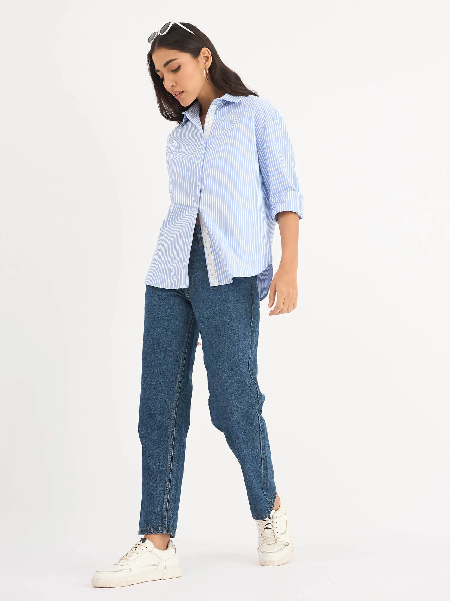 Mariner Striped Shirt With Lace Detail - True Blue sold by Salt Attire product image thumbnail 5