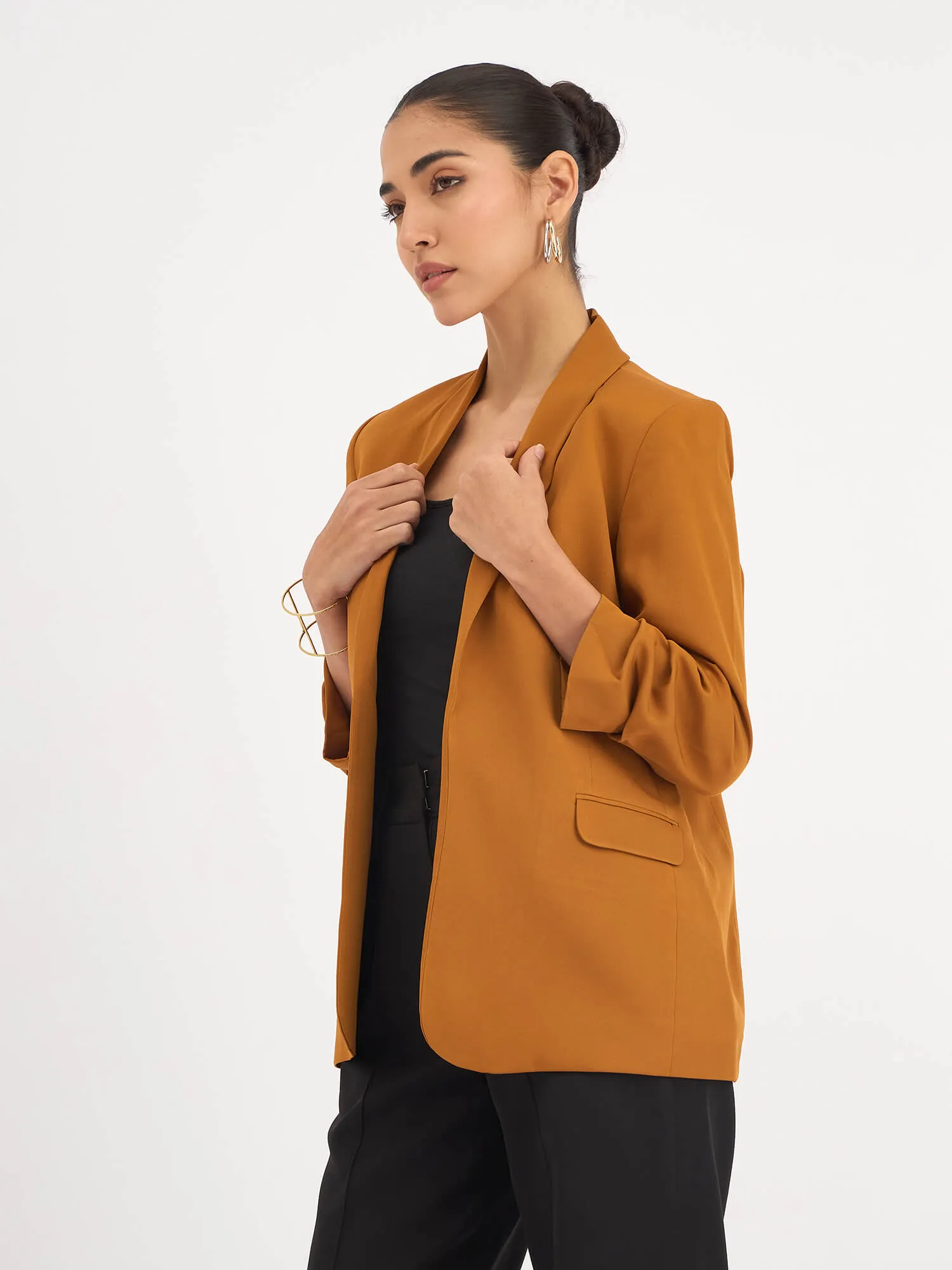 Iconic Ruched sleeve blazer - Tan Brown sold by Salt Attire product image thumbnail 4