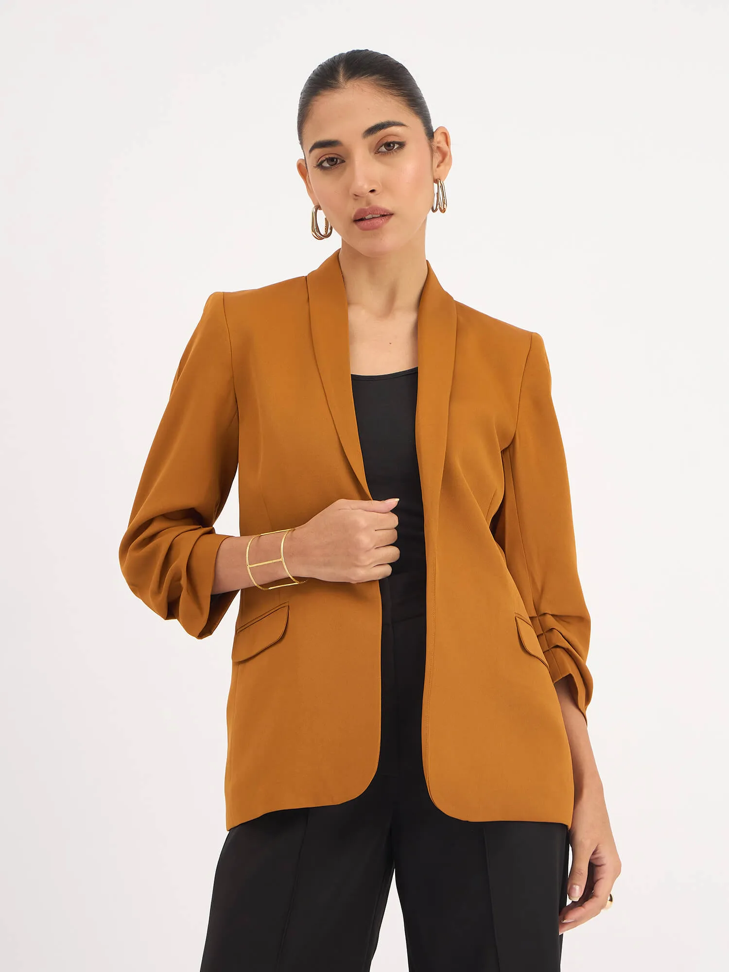 Iconic Ruched sleeve blazer - Tan Brown sold by Salt Attire