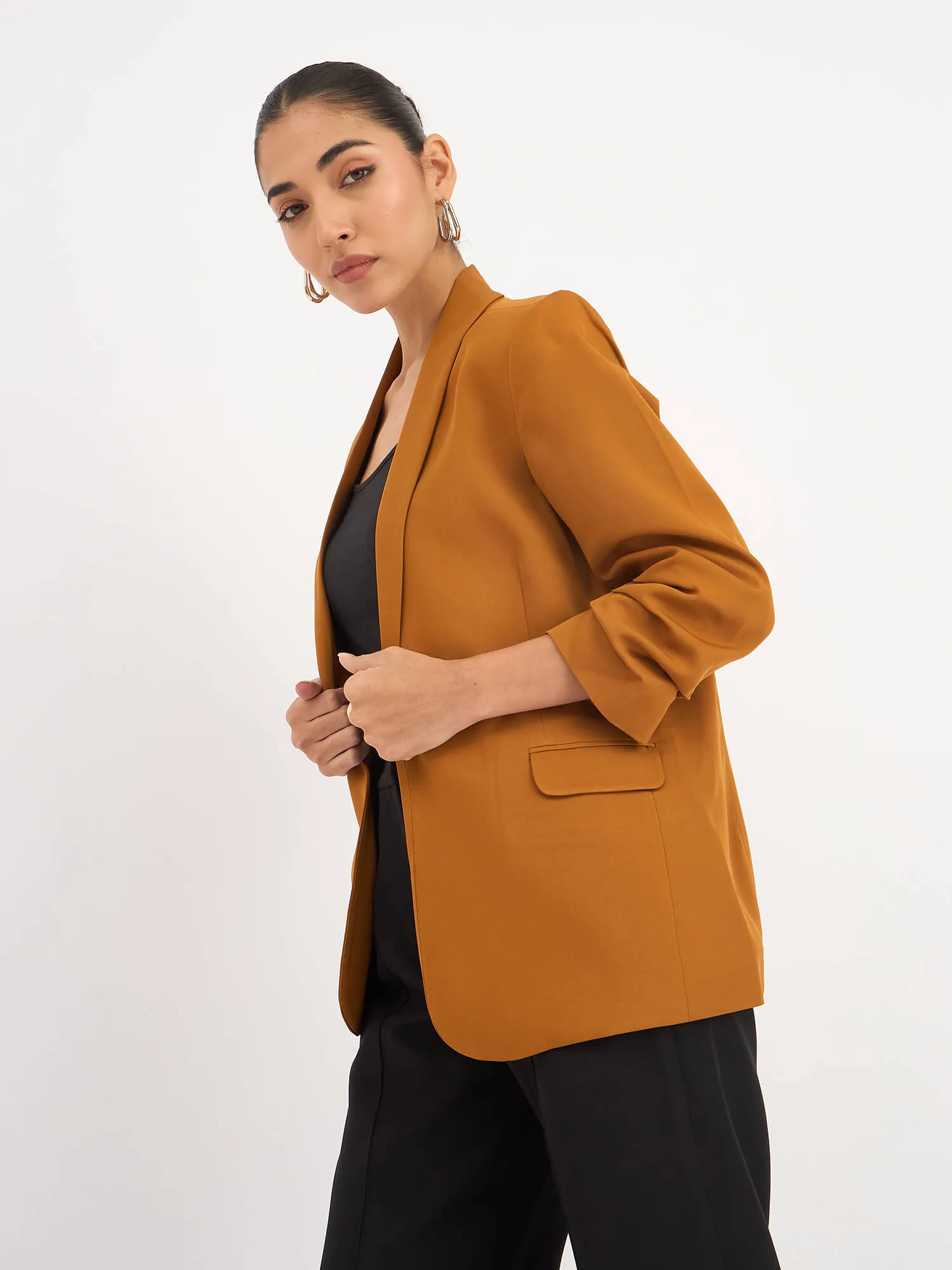 Iconic Ruched sleeve blazer - Tan Brown sold by Salt Attire product image thumbnail 5