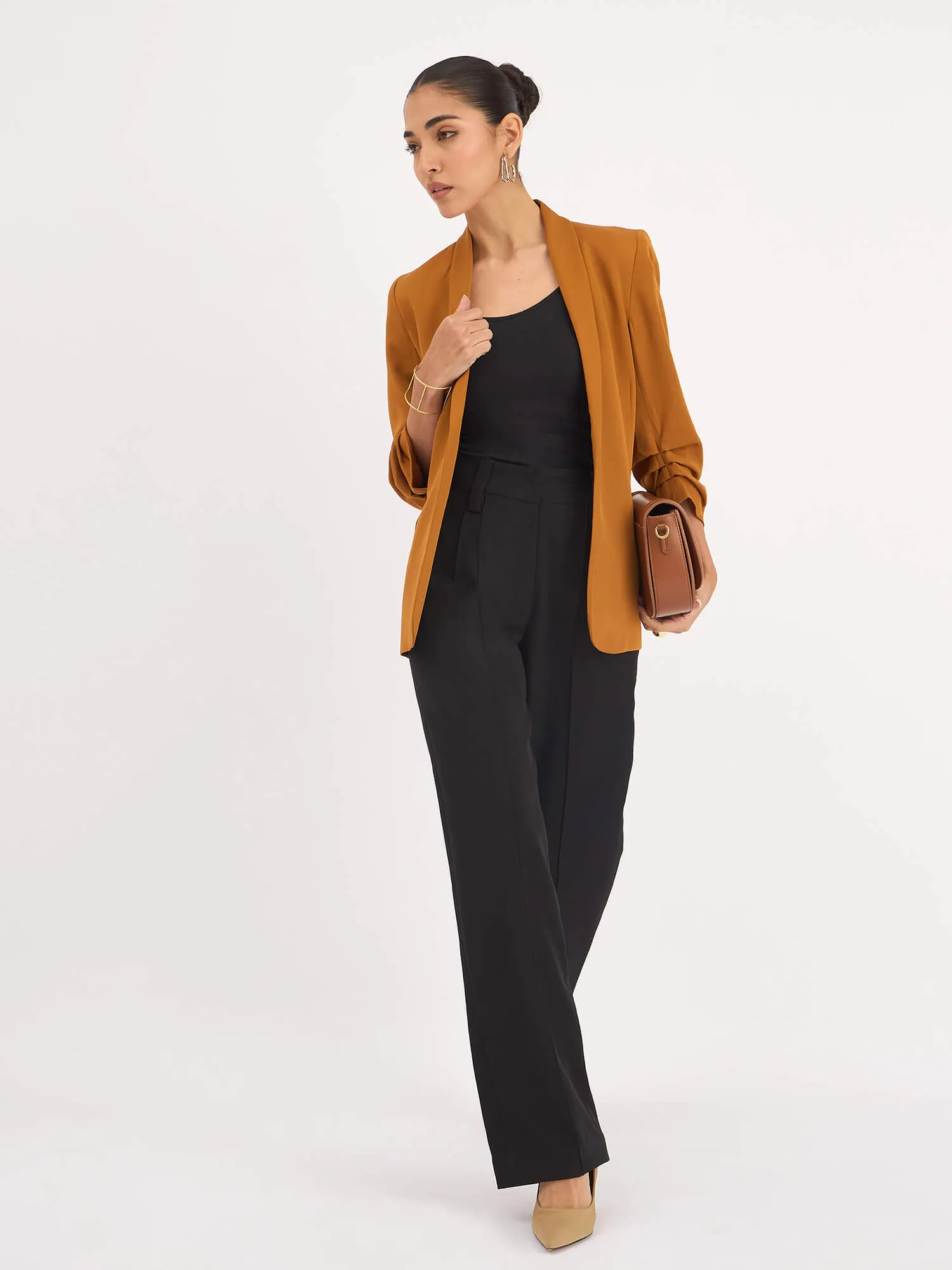 Iconic Ruched sleeve blazer - Tan Brown sold by Salt Attire product image thumbnail 2