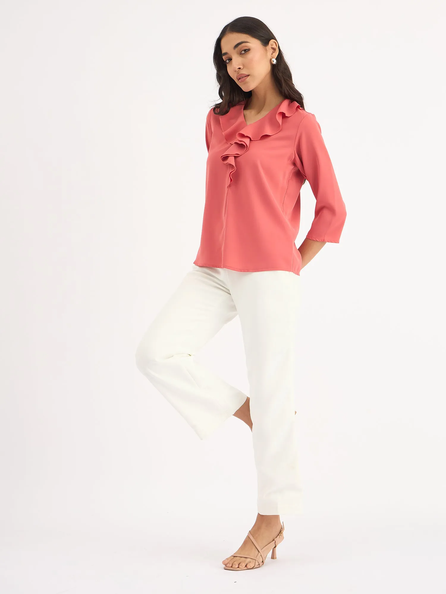 Midnight Kiss Ruffled Neckline Top - Dark Peach sold by Salt Attire product image thumbnail 3
