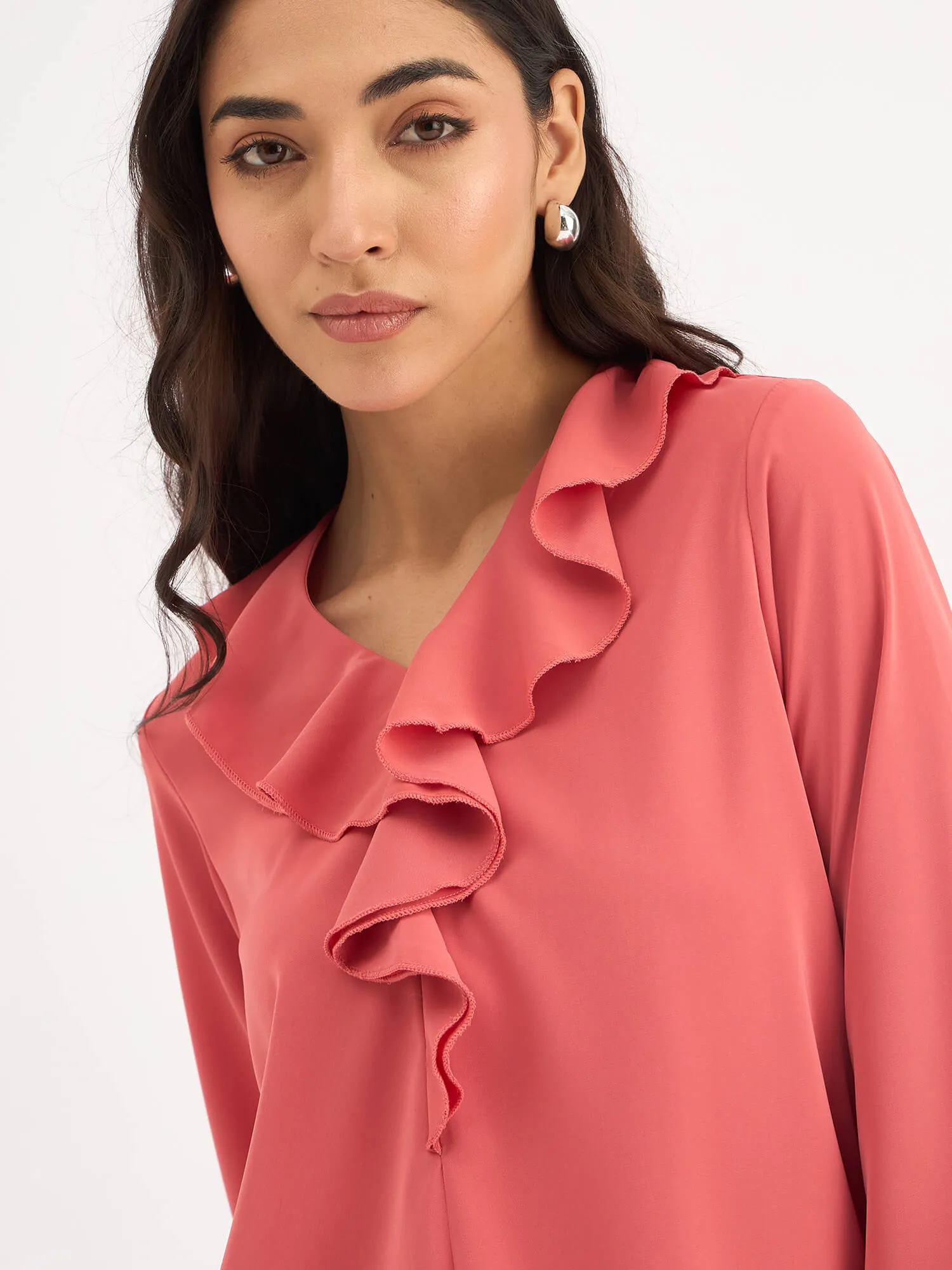 Midnight Kiss Ruffled Neckline Top - Dark Peach sold by Salt Attire product image thumbnail 4