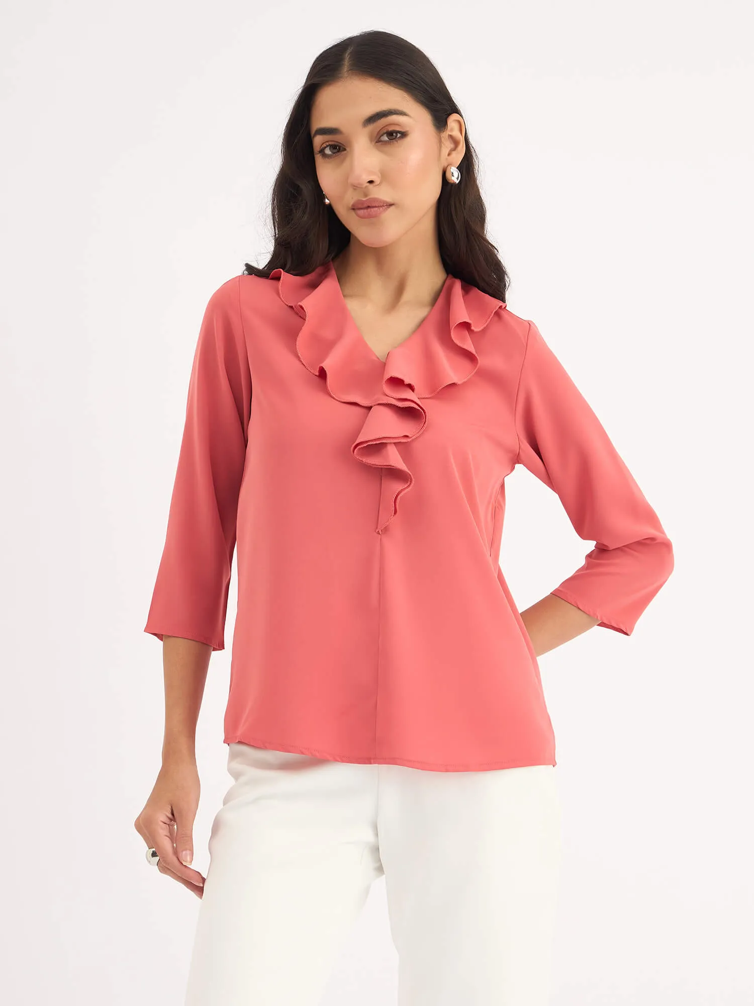 Midnight Kiss Ruffled Neckline Top - Dark Peach sold by Salt Attire