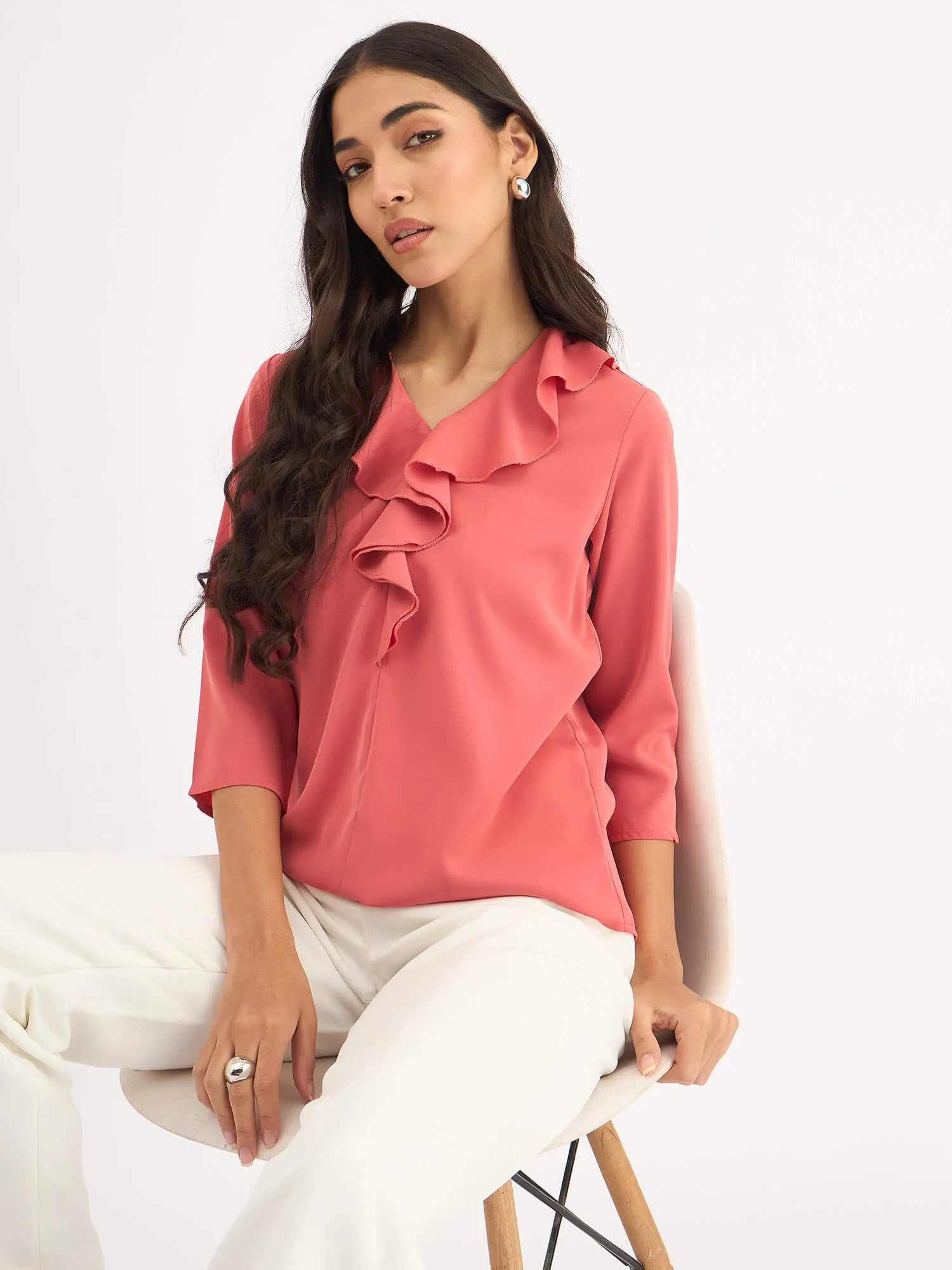 Midnight Kiss Ruffled Neckline Top - Dark Peach sold by Salt Attire product image thumbnail 5