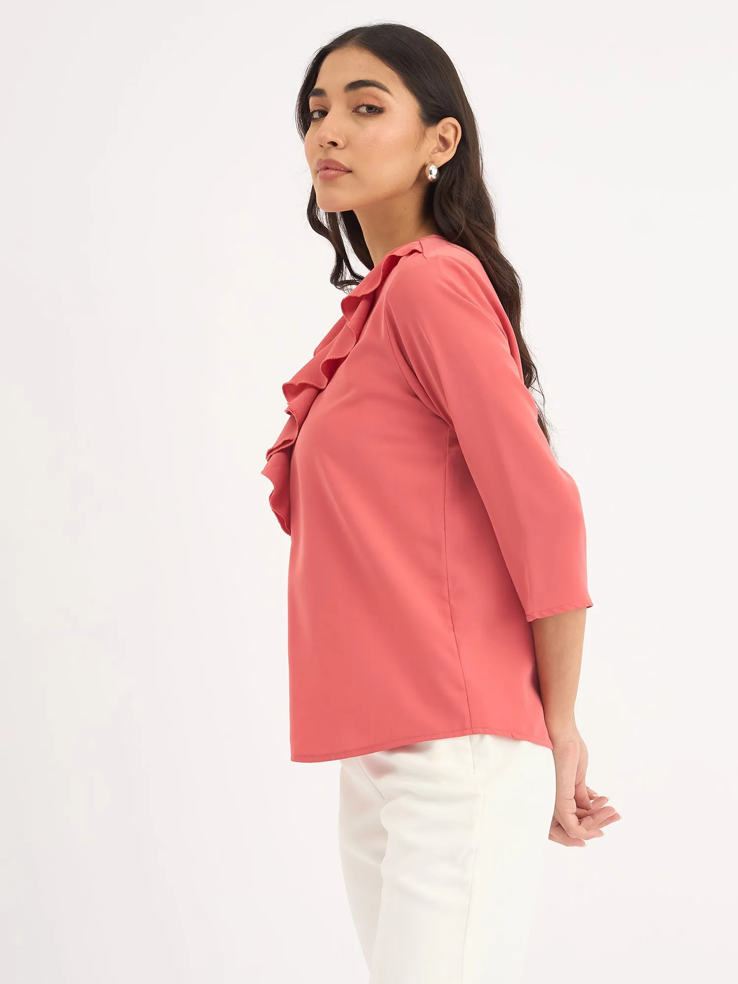 Midnight Kiss Ruffled Neckline Top - Dark Peach sold by Salt Attire product image thumbnail 2