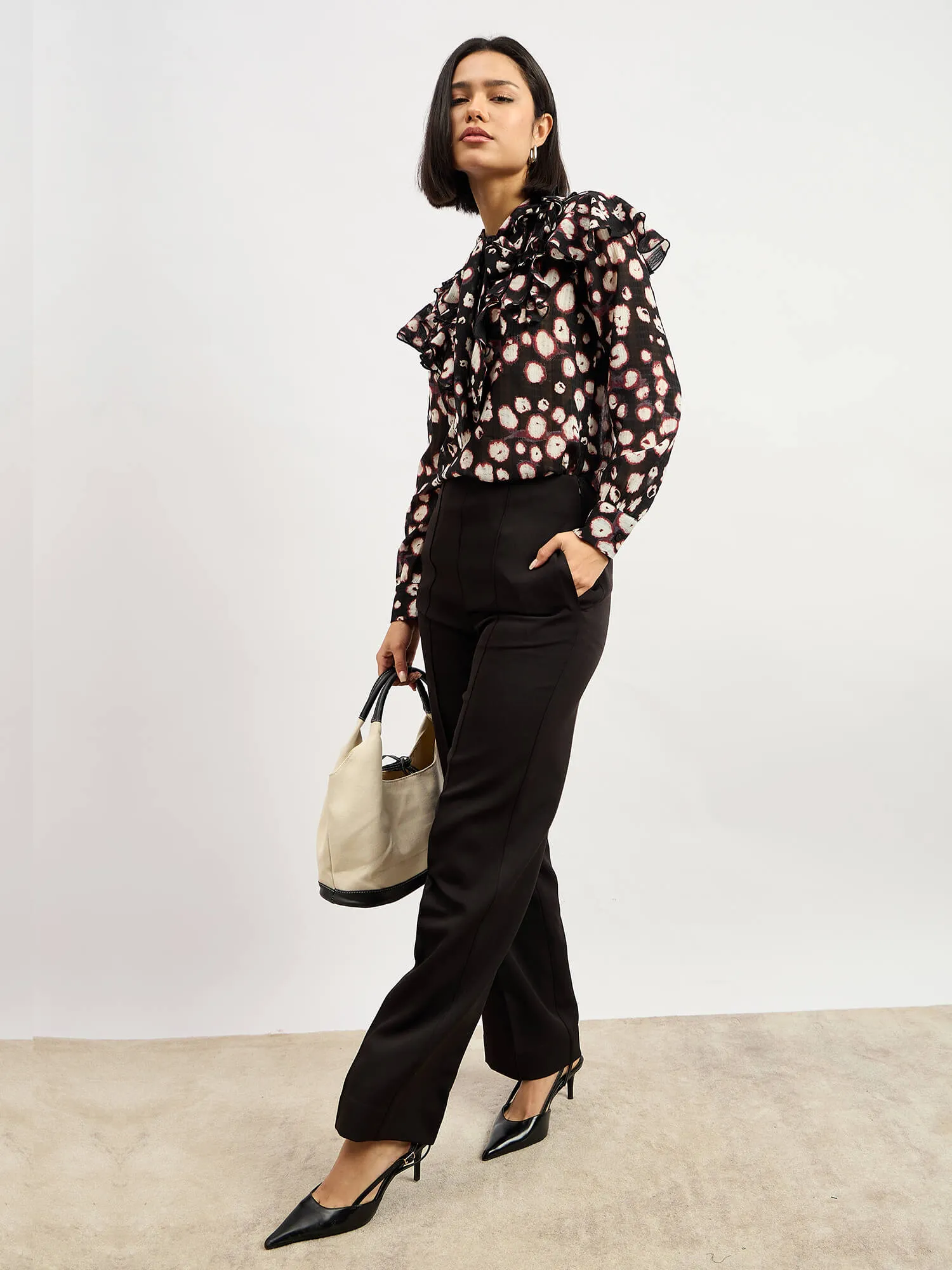 Plume Tie Up Ruffled Top - Black sold by Salt Attire product image thumbnail 2