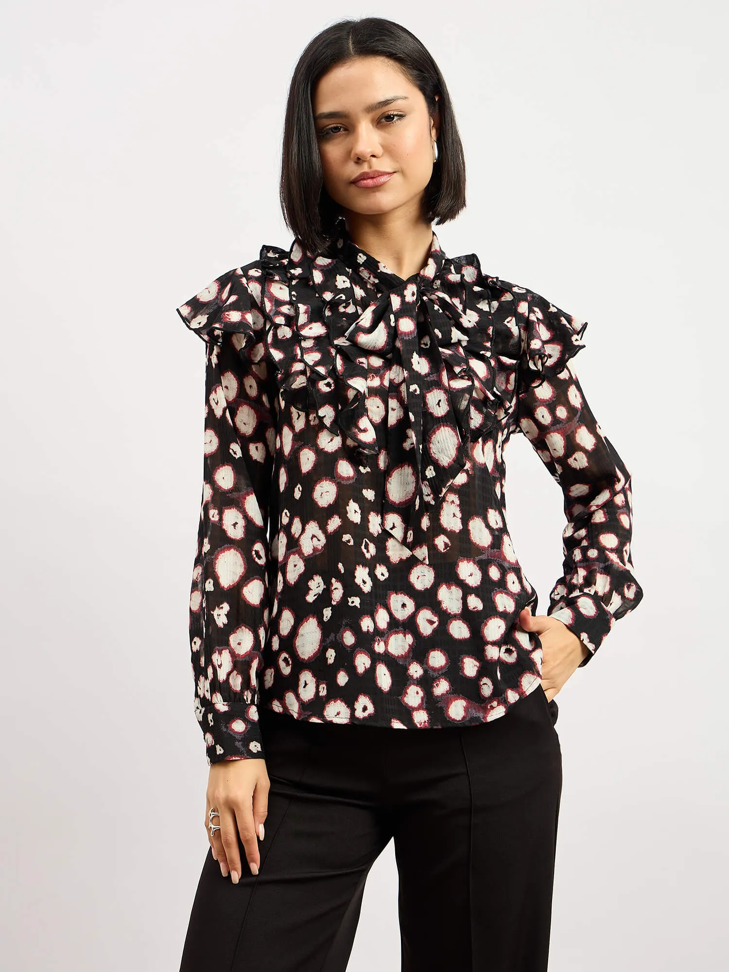Plume Tie Up Ruffled Top - Black sold by Salt Attire product image thumbnail 3