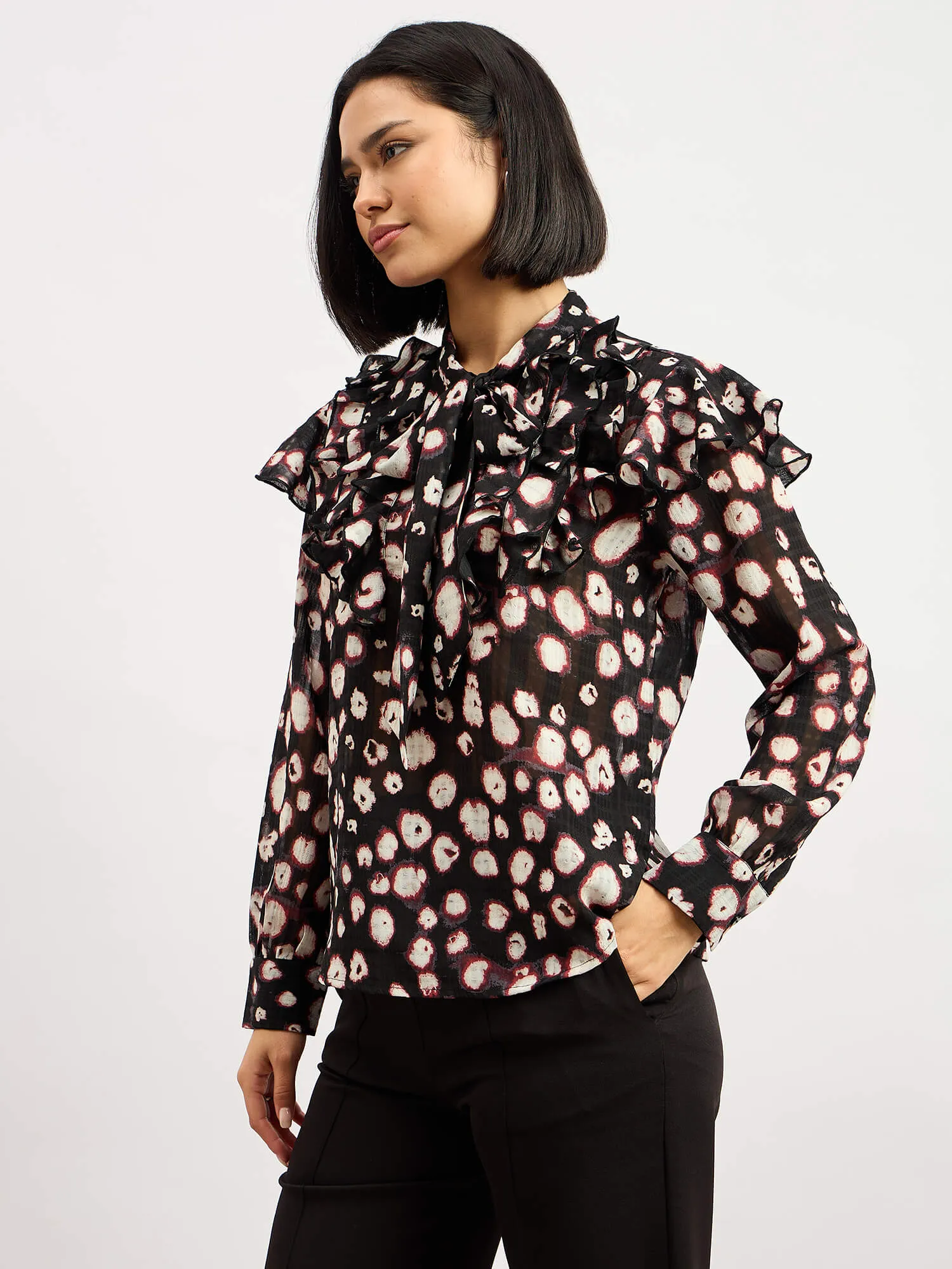 Plume Tie Up Ruffled Top - Black sold by Salt Attire product image thumbnail 5