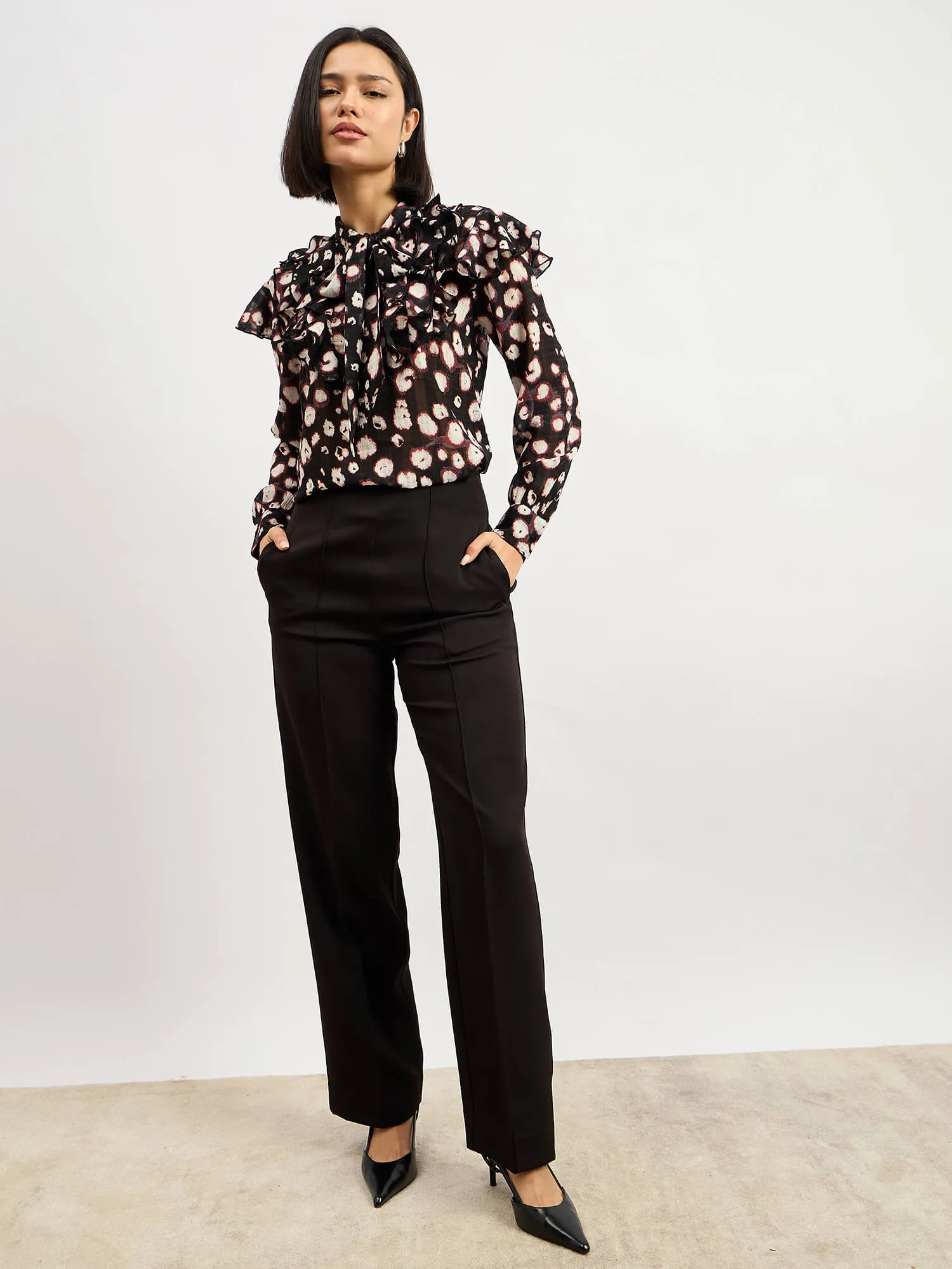 Plume Tie Up Ruffled Top - Black sold by Salt Attire