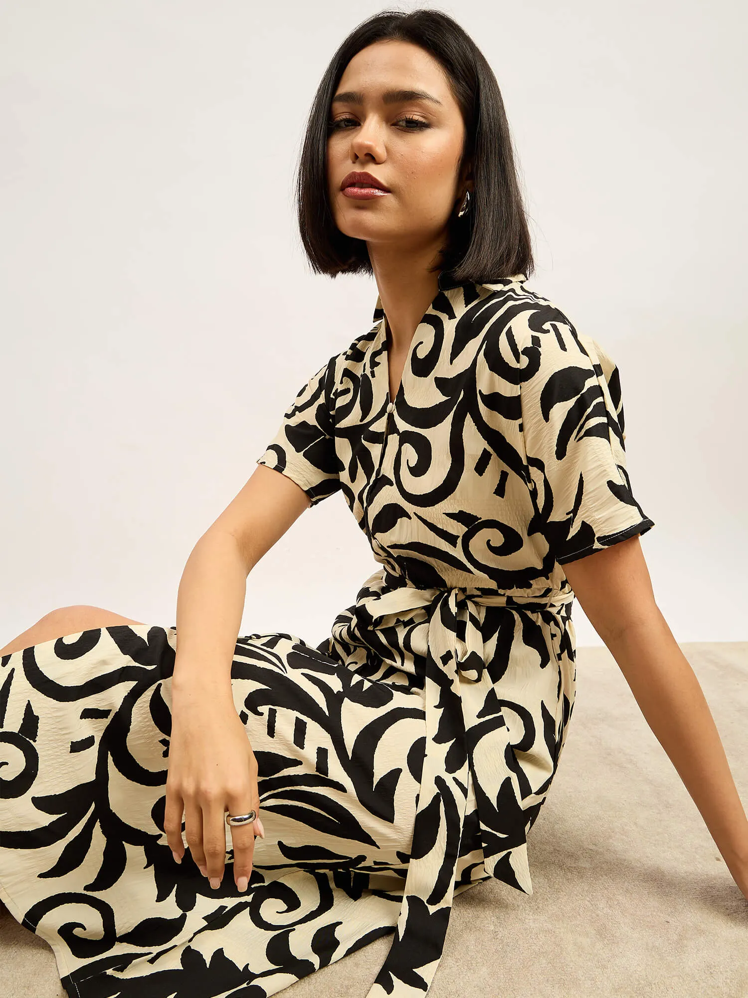 Melski Dolman Sleeve Shirt Dress - Ecru & Black sold by Salt Attire product image thumbnail 3