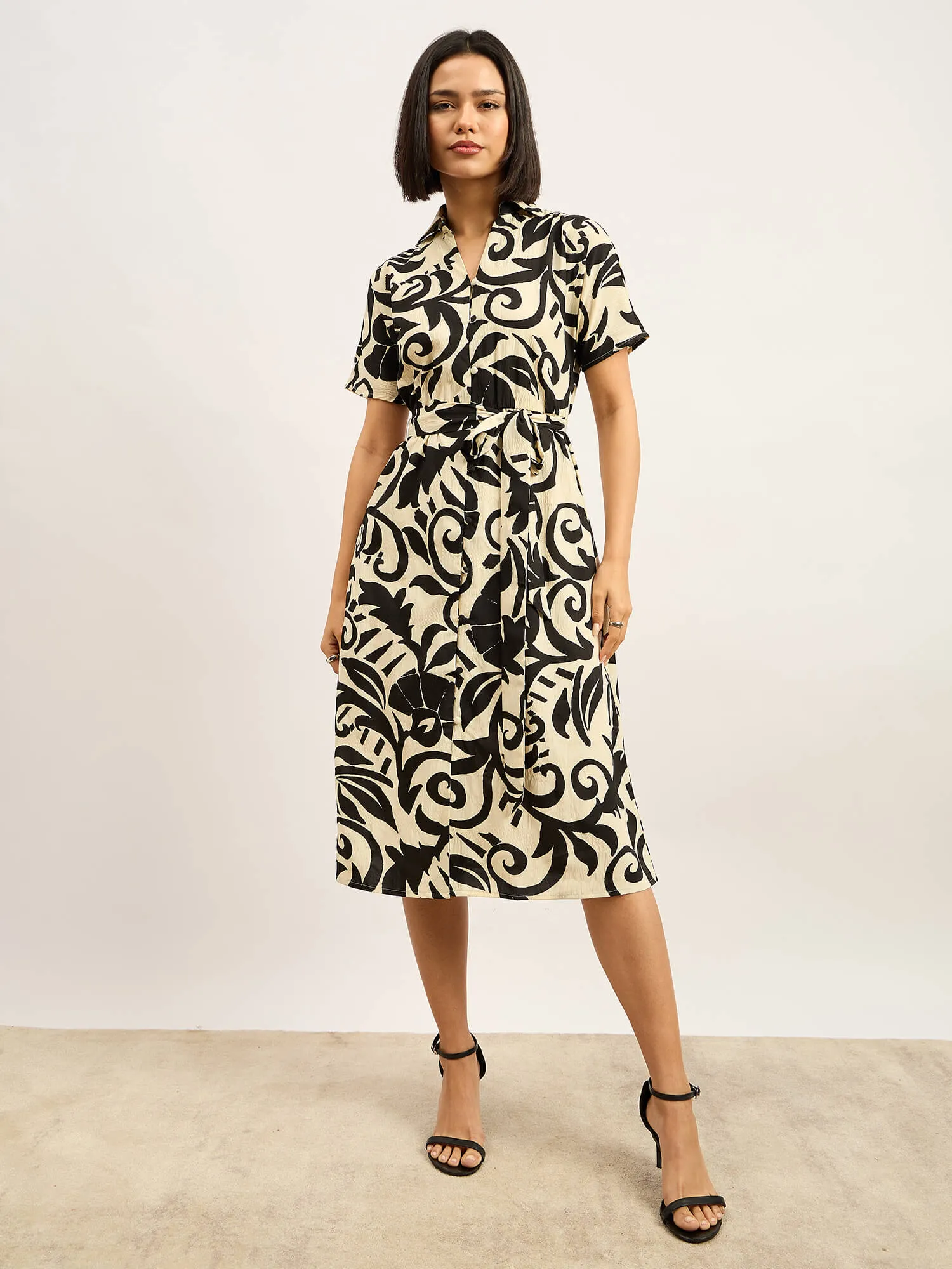 Melski Dolman Sleeve Shirt Dress - Ecru & Black sold by Salt Attire product image thumbnail 2