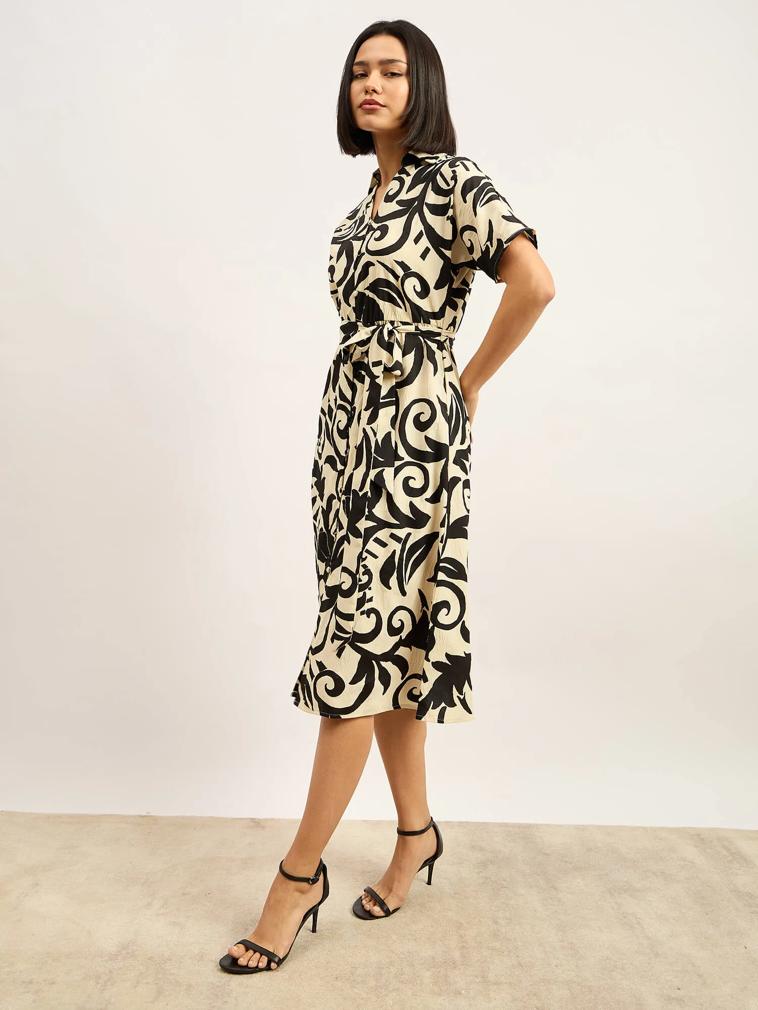 Melski Dolman Sleeve Shirt Dress - Ecru & Black sold by Salt Attire product image thumbnail 5