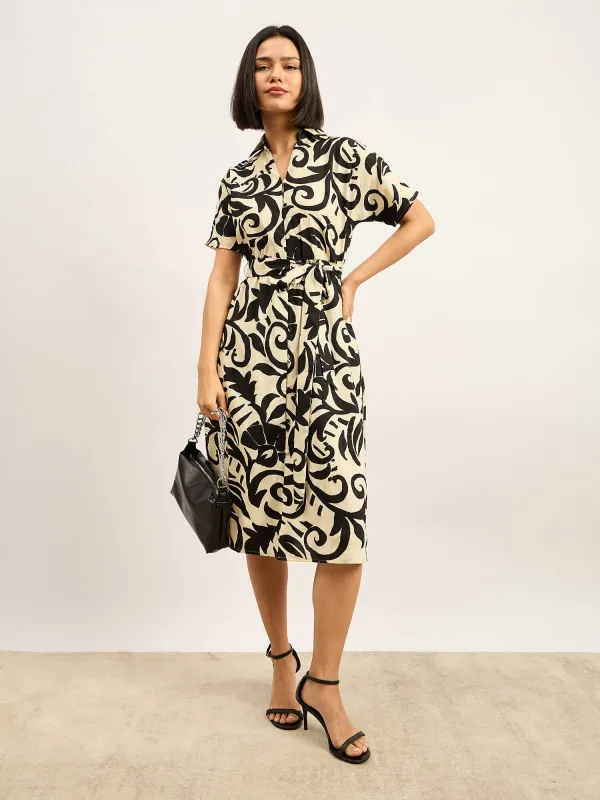 Melski Dolman Sleeve Shirt Dress - Ecru & Black sold by Salt Attire