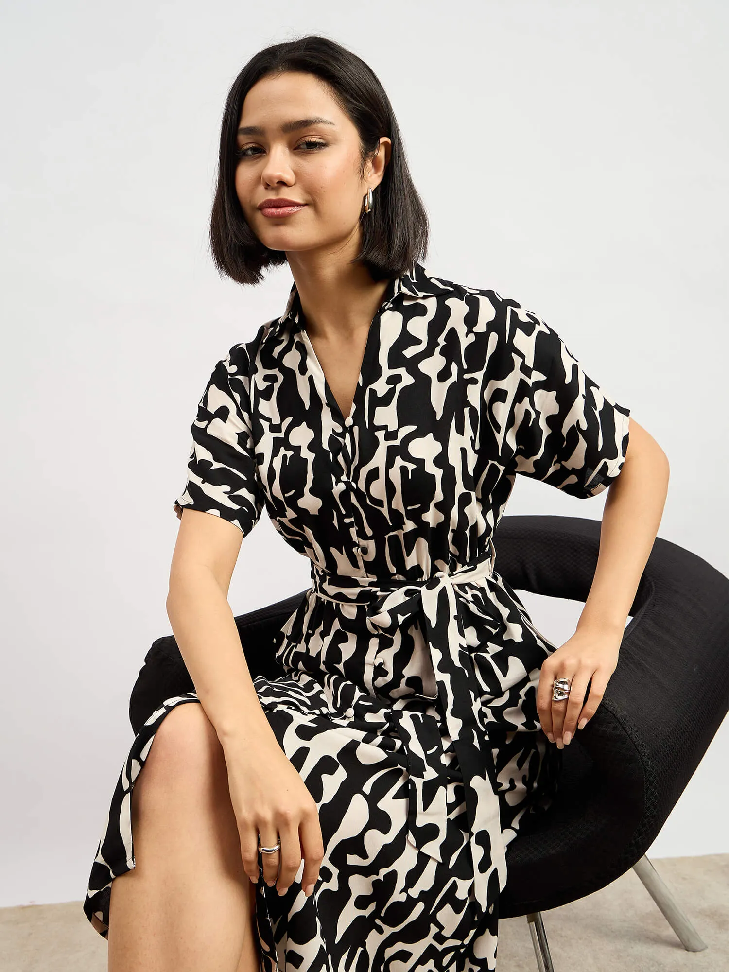 Bastian Dolman Sleeve Shirt Dress - Black & White sold by Salt Attire product image thumbnail 5