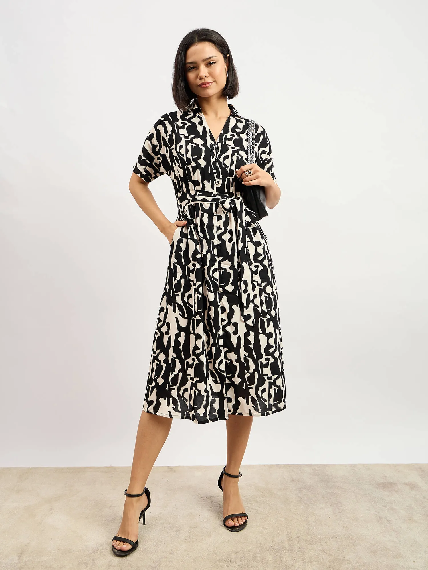 Bastian Dolman Sleeve Shirt Dress - Black & White sold by Salt Attire