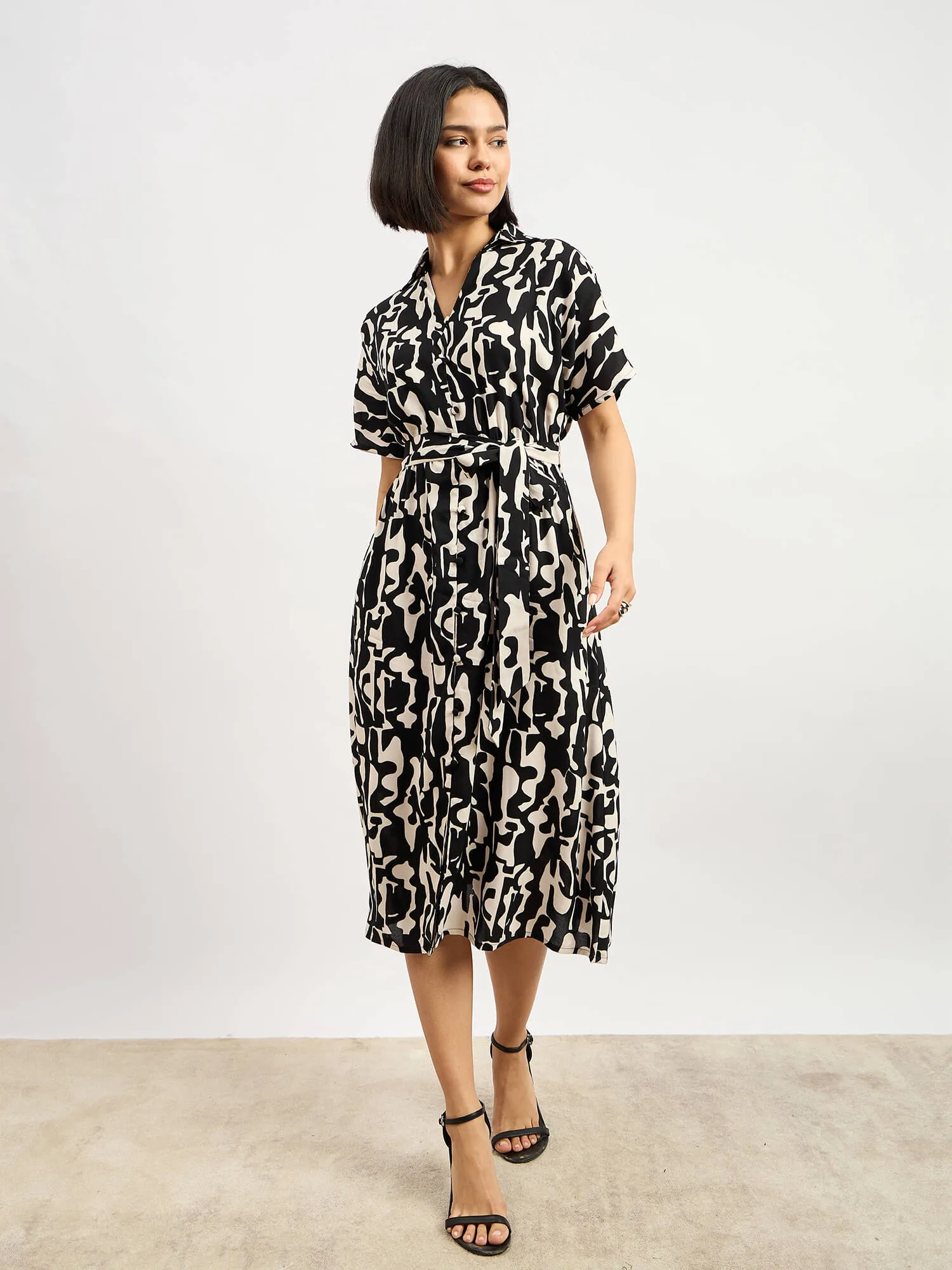 Bastian Dolman Sleeve Shirt Dress - Black & White sold by Salt Attire product image thumbnail 4