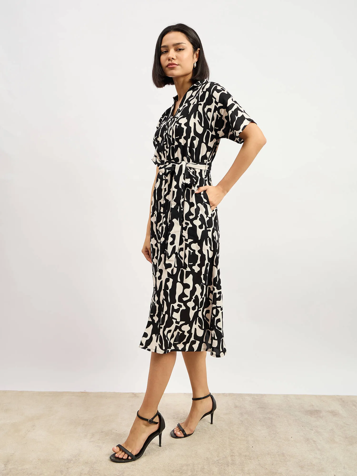 Bastian Dolman Sleeve Shirt Dress - Black & White sold by Salt Attire product image thumbnail 2