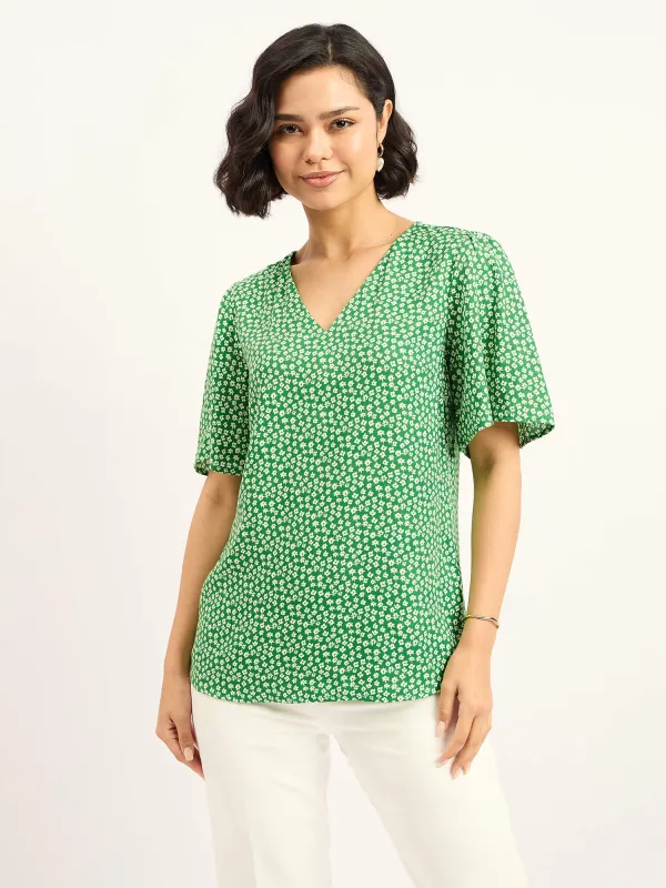 Siren Green Floral Sleeves Top - Green & White sold by Salt Attire