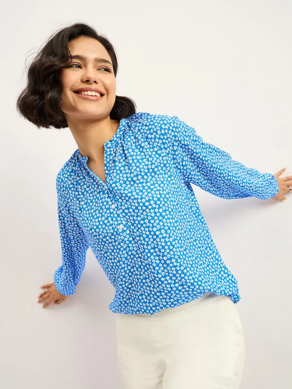 Scilla Balloon Sleeve Top - Blue & White sold by Salt Attire