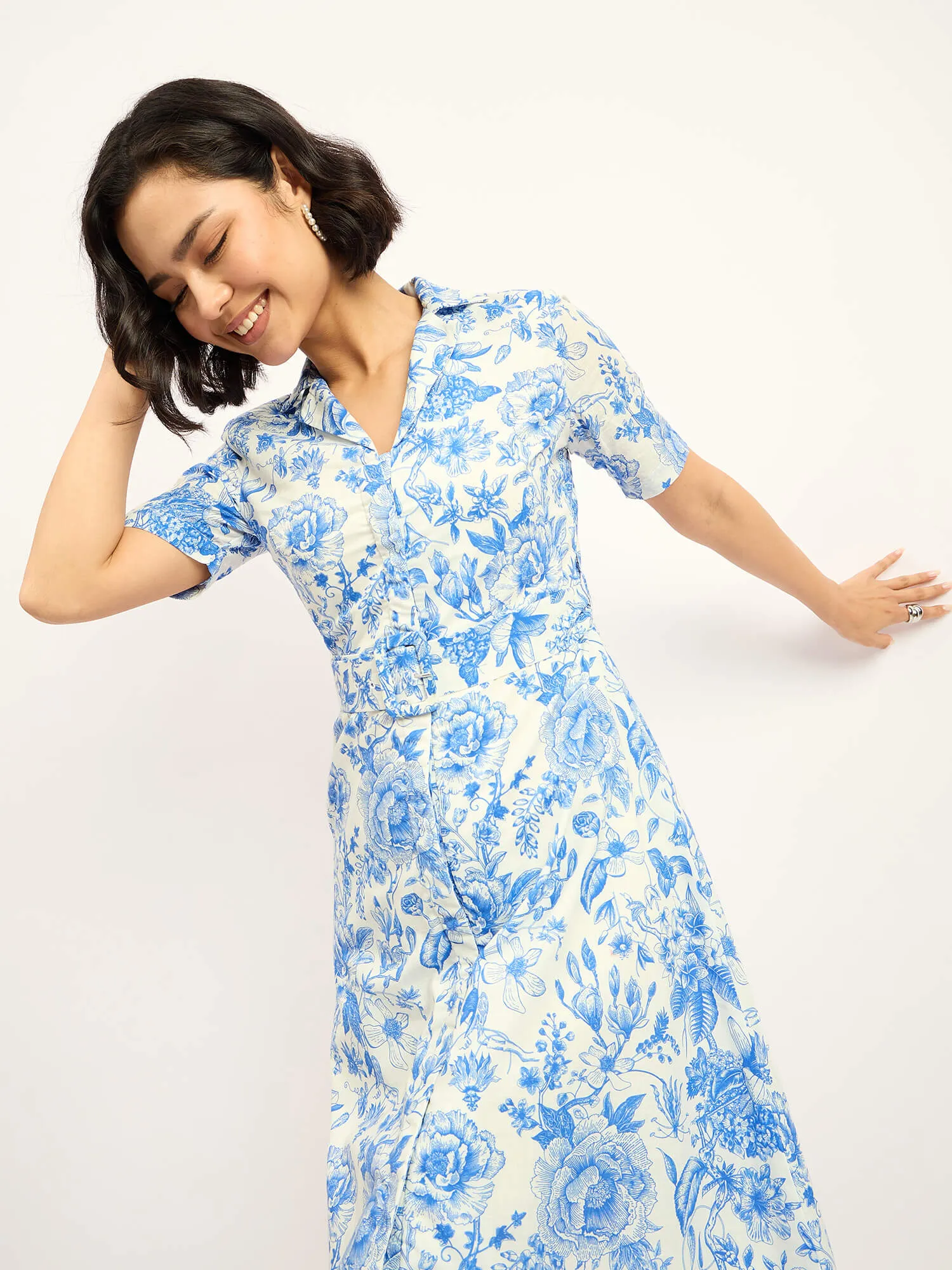 Pinnaca Floral Shirt Dress - Blue sold by Salt Attire product image thumbnail 4