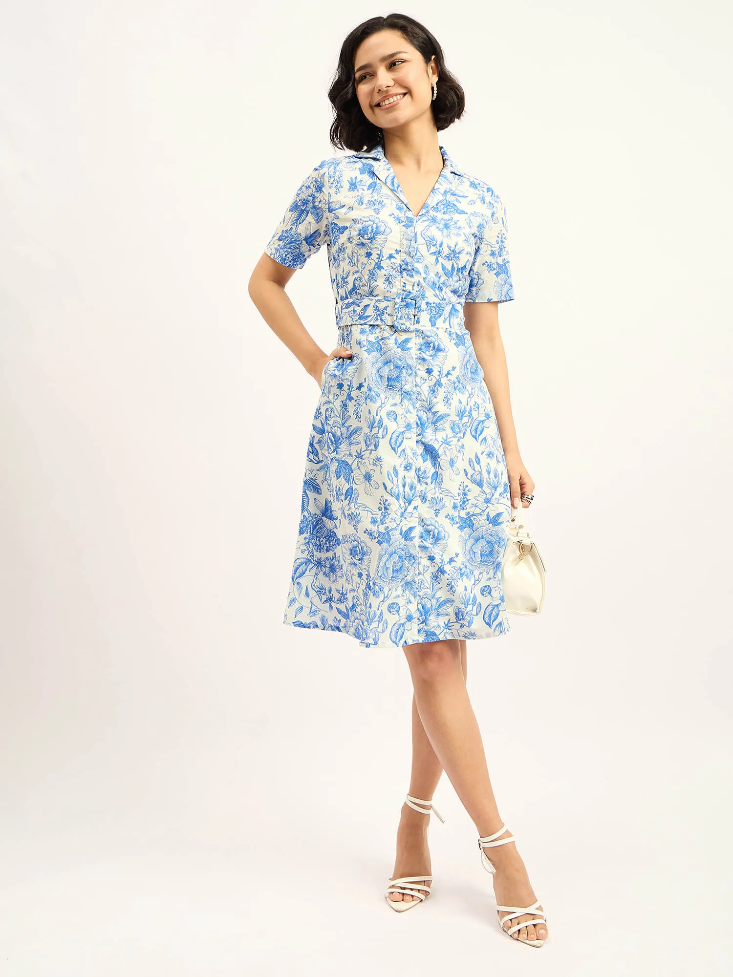 Pinnaca Floral Shirt Dress - Blue sold by Salt Attire