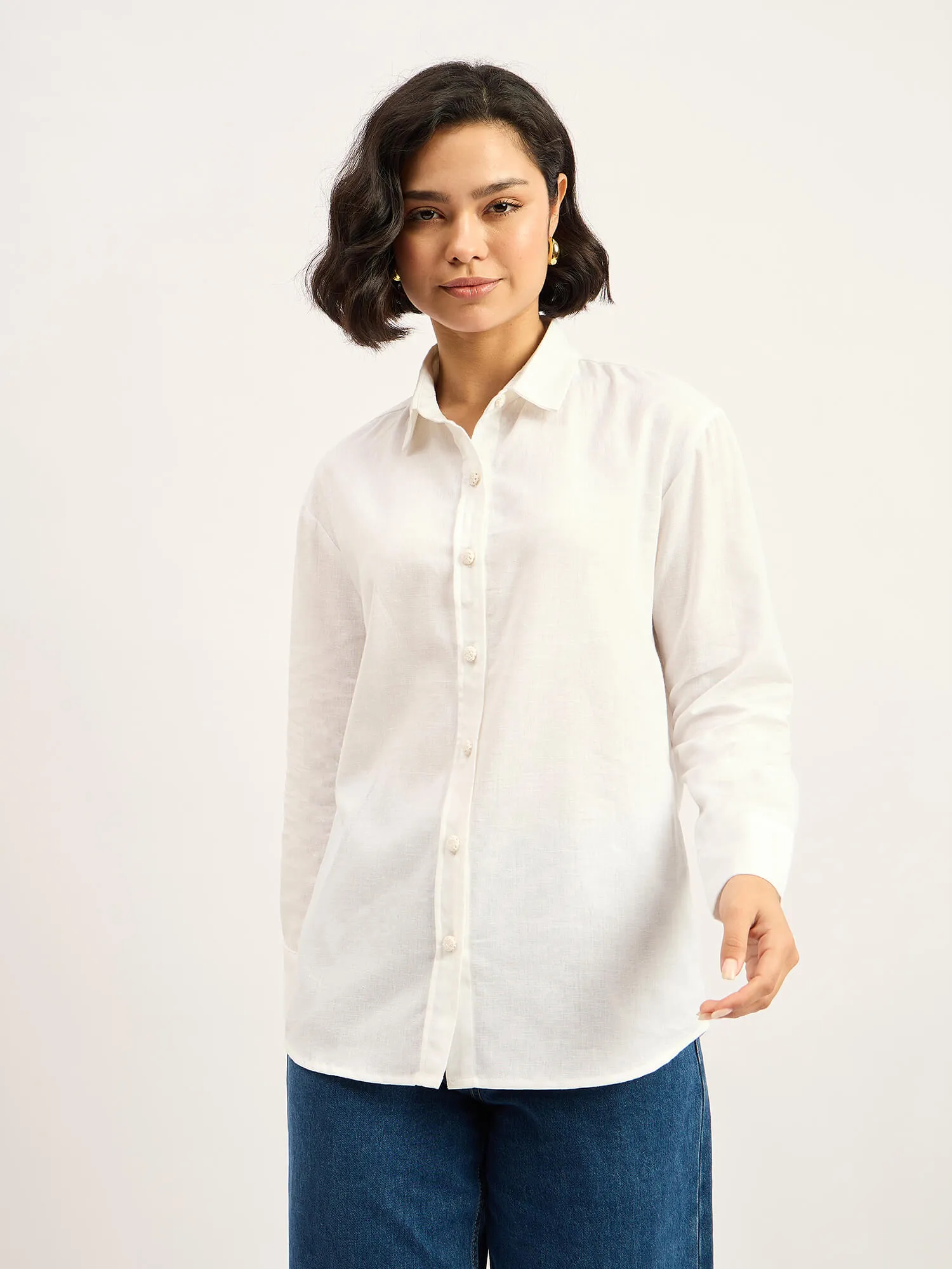 Mallow Drop Shoulder Button Down Shirt - White sold by Salt Attire product image thumbnail 5