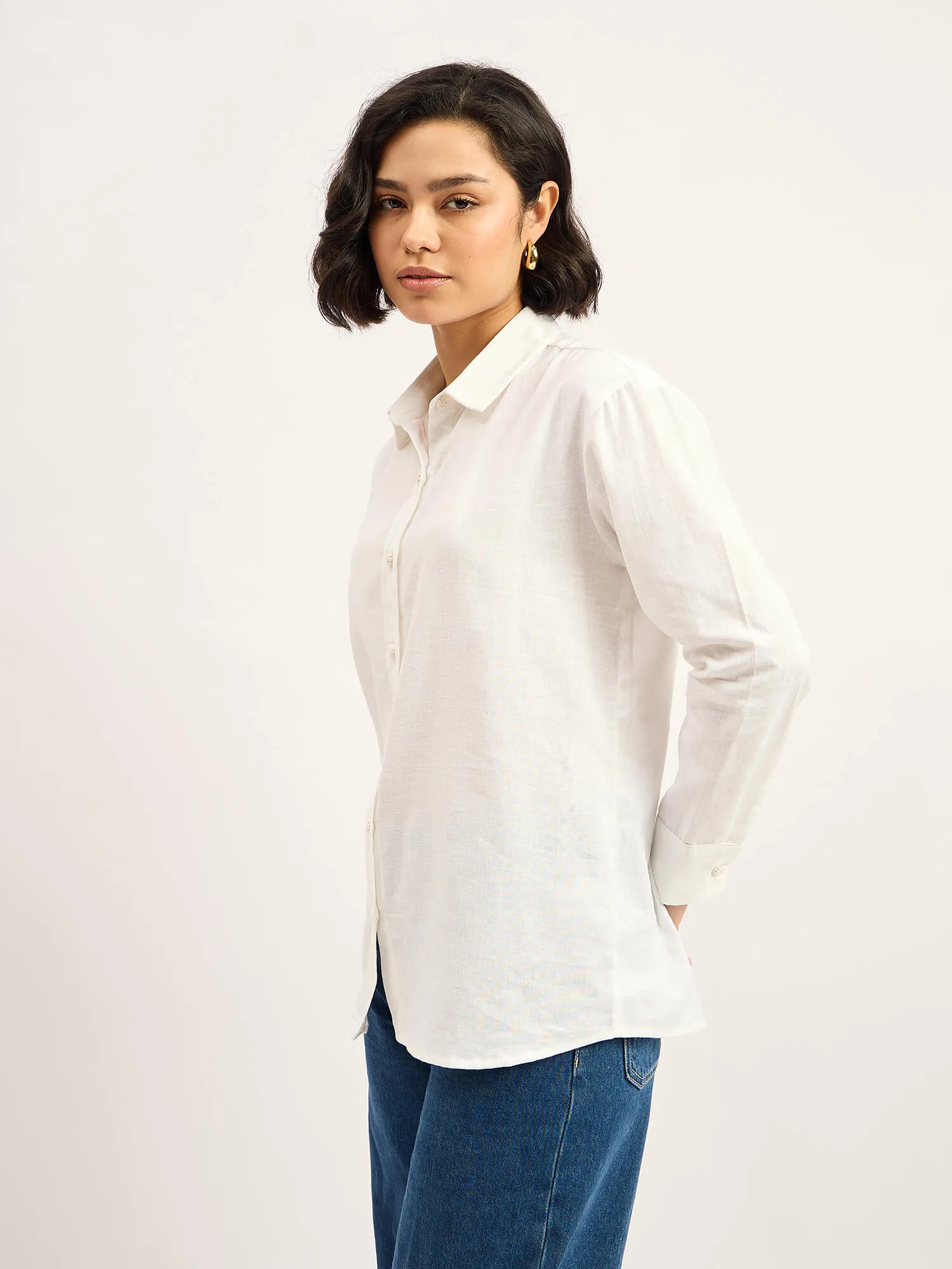 Mallow Drop Shoulder Button Down Shirt - White sold by Salt Attire product image thumbnail 4