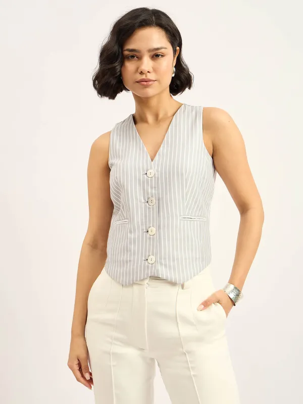 Quera Button-Down Lined Waistcoat - Grey & White sold by Salt Attire