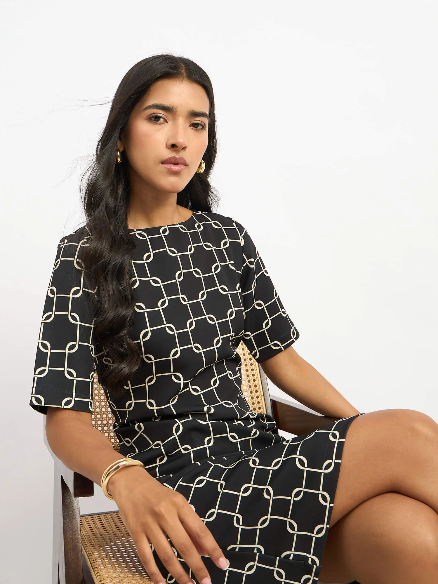 Quadrate Printed Shift Dress - Black sold by Salt Attire product image thumbnail 4