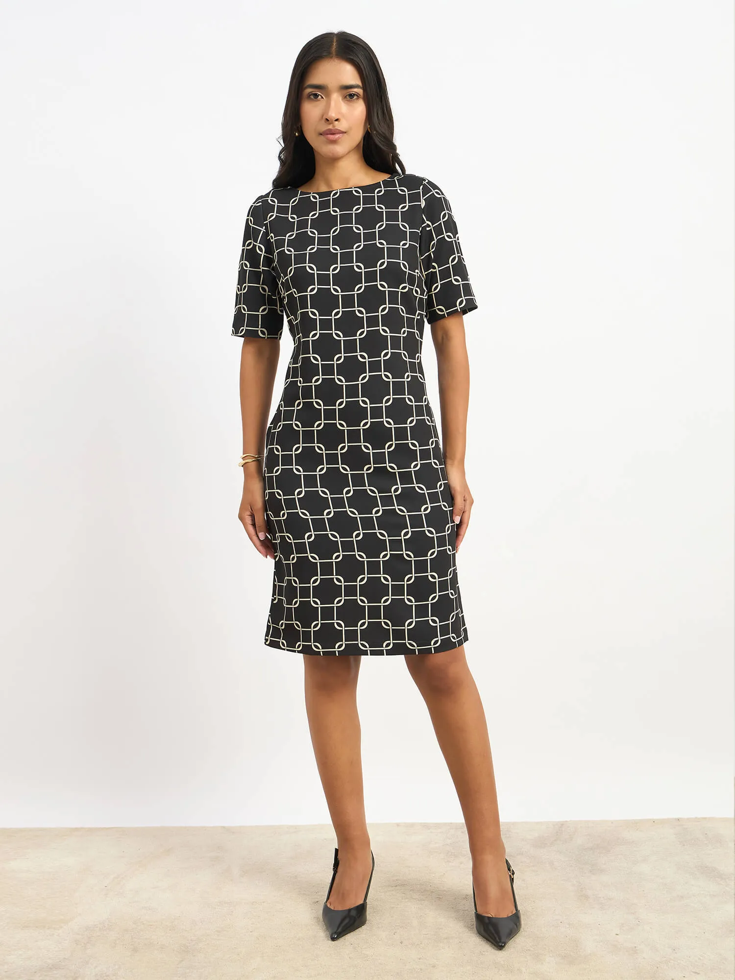 Quadrate Printed Shift Dress - Black sold by Salt Attire product image thumbnail 2