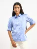 Pocky Ruffled Sleeve Shirt - Blue & White sold by Salt Attire