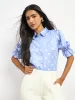 Pocky Ruffled Sleeve Shirt - Blue & White sold by Salt Attire