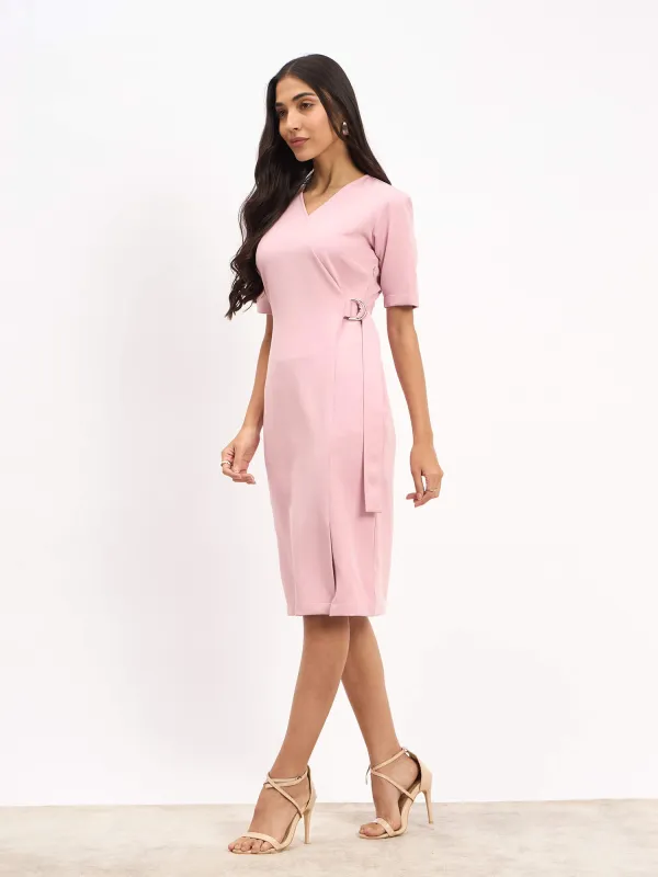 Fluorite D-Buckle Sheath Dress - Pastel Pink sold by Salt Attire